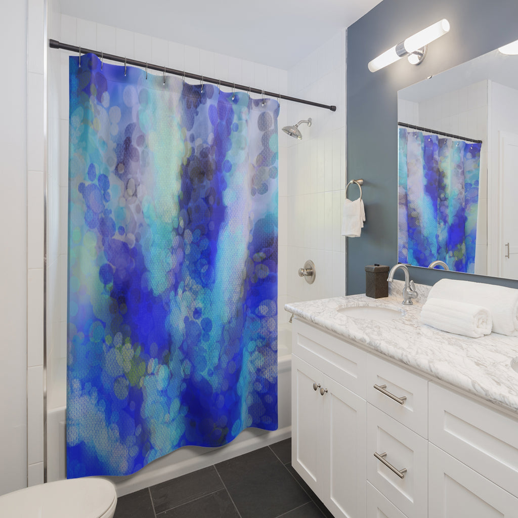 Blue Bokeh Shower Curtain — Abstract Ocean-Inspired Bathroom Decor