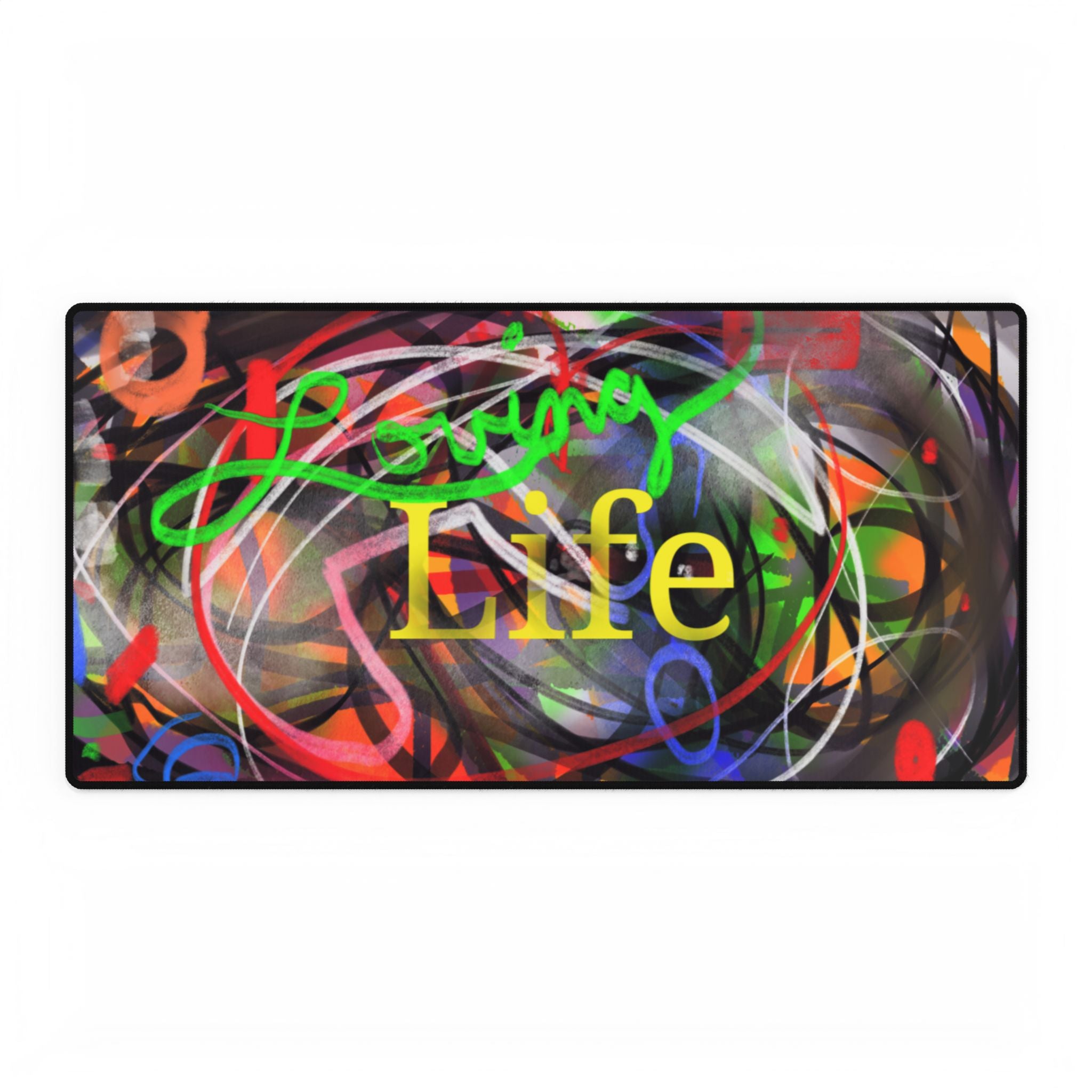 Desk Mat — Vibrant 'Lovng Life' Abstract Art Gaming/Office Mouse Pad