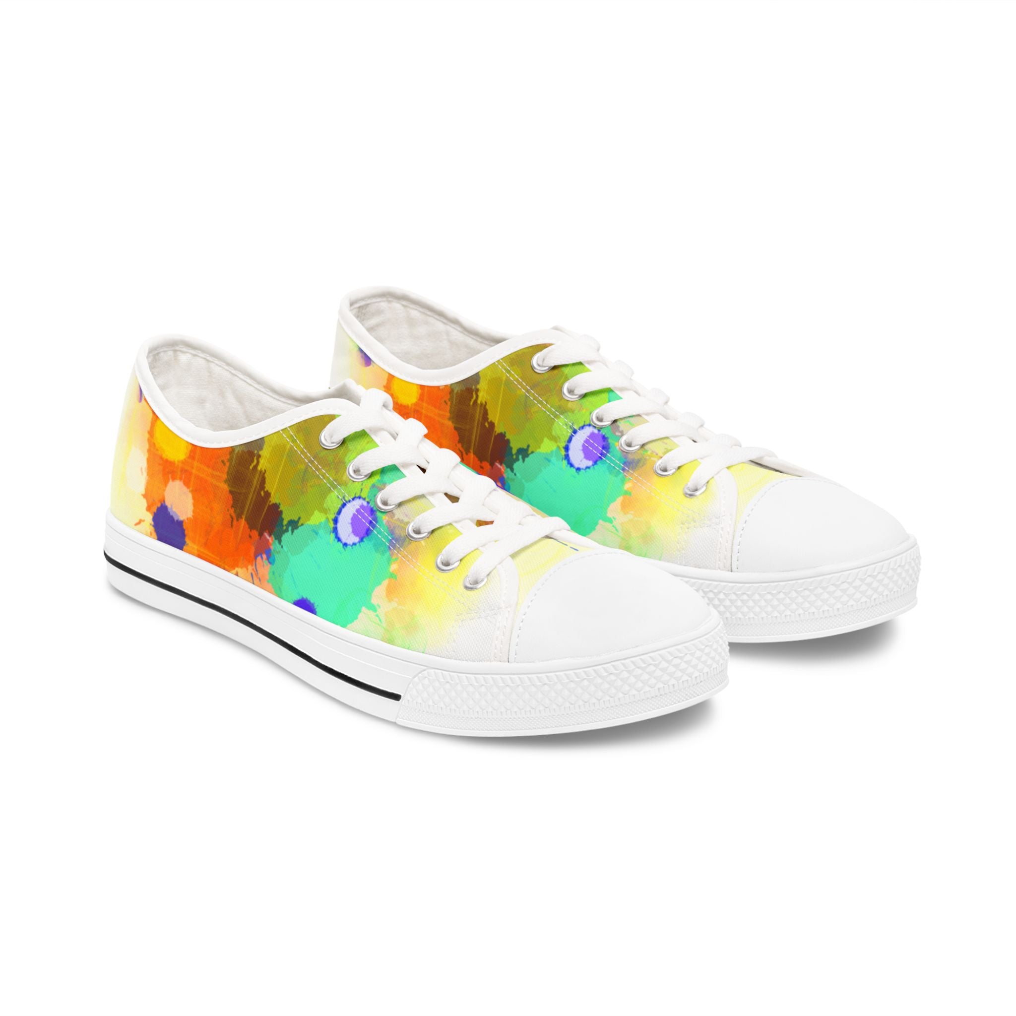 Women's Low Top Sneakers — Vibrant Watercolor Splash Casual Shoes