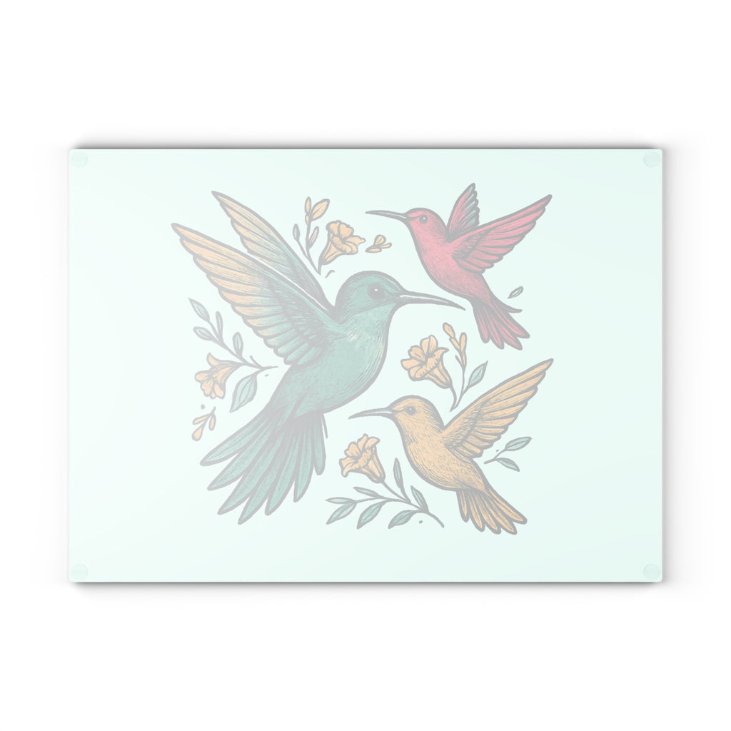 Hummingbird Floral Glass Cutting Board — Decorative Kitchen Prep Board