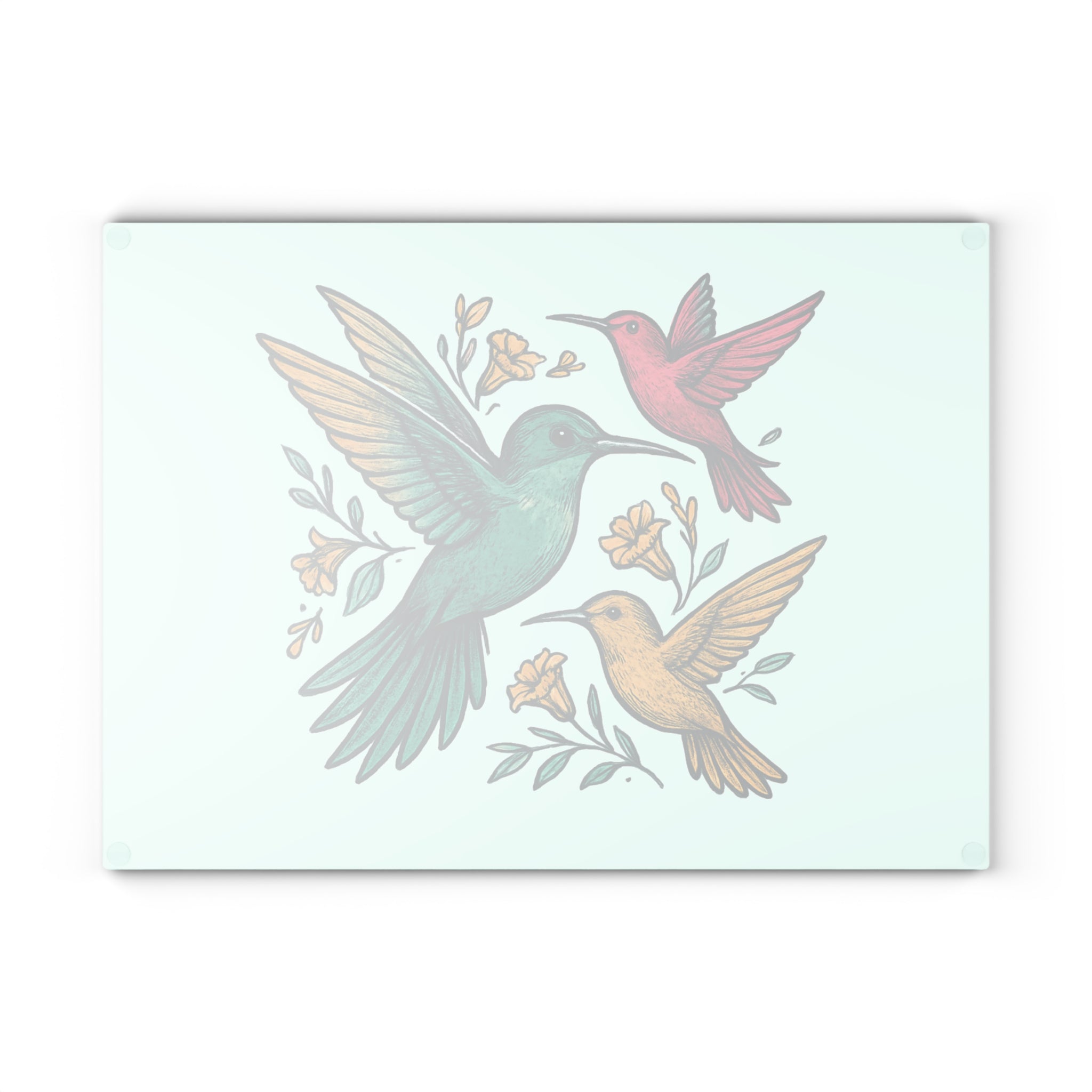 Hummingbird Floral Glass Cutting Board — Decorative Kitchen Prep Board
