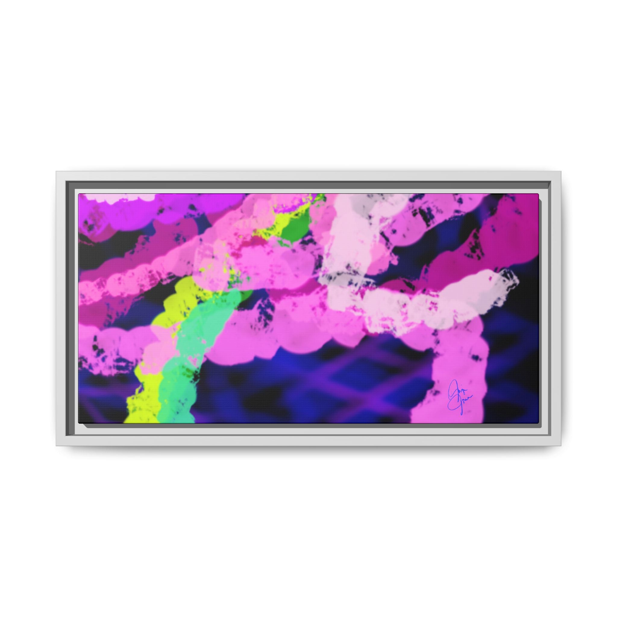 Framed Matte Canvas - Neon Rose Abstract Wall Art