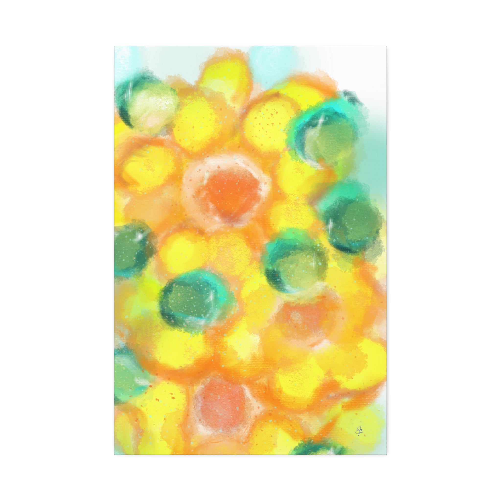 Abstract Sunshine Circles Canvas Art – Vibrant Yellow & Teal Stretched Wall Decor