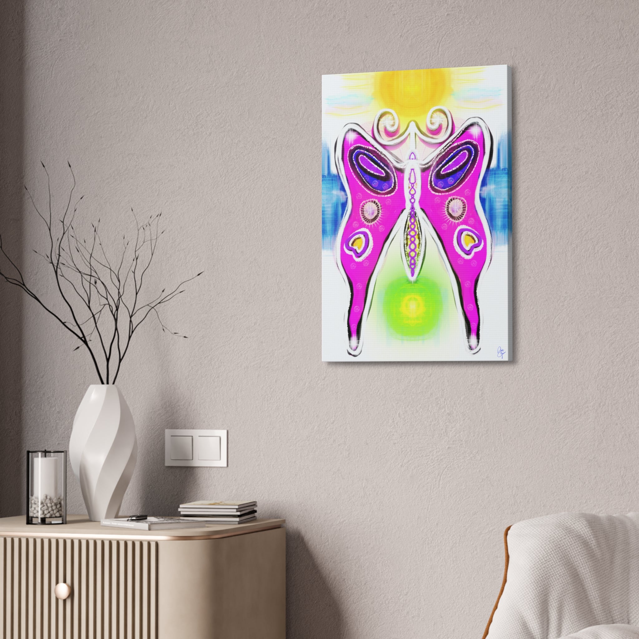 Abstract Pink Butterfly Canvas - Vibrant Stretched Wall Art