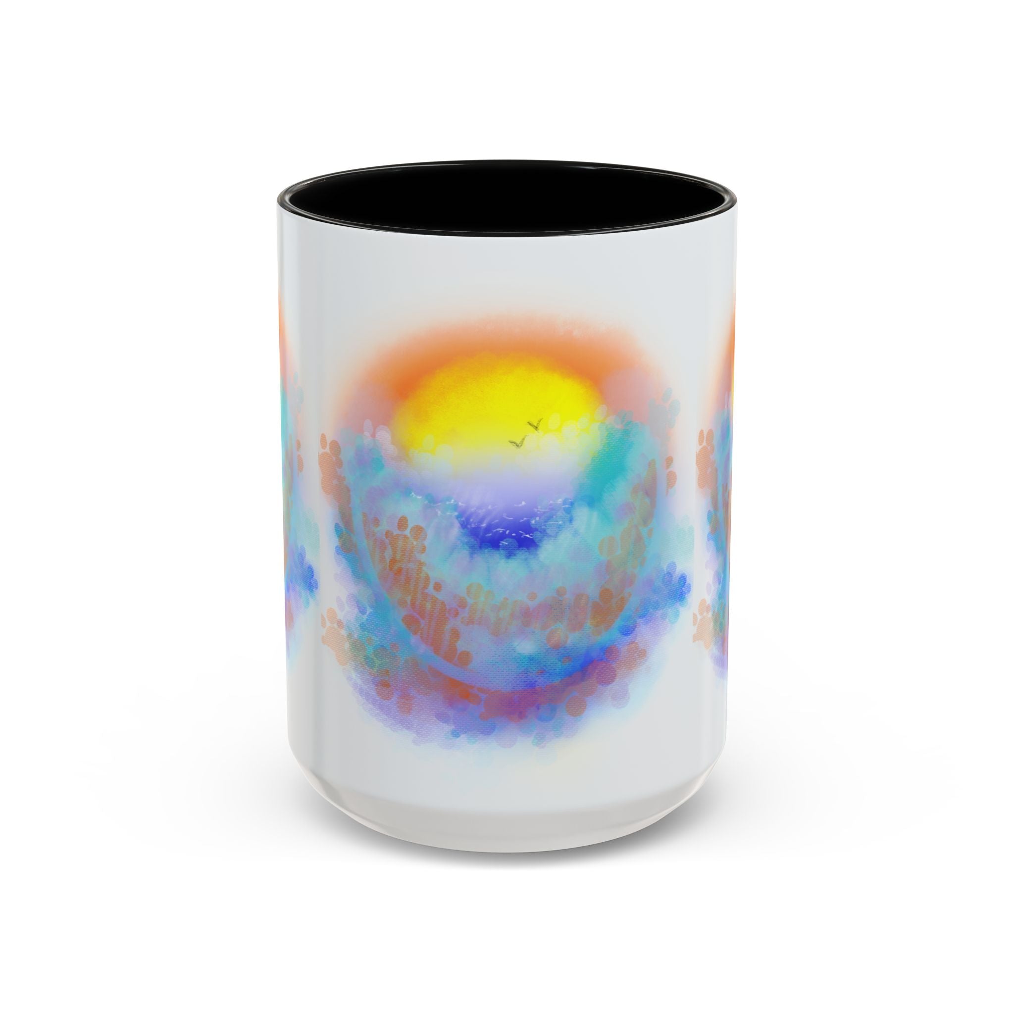 Sunrise Watercolor Accent Coffee Mug — Colorful Ocean Sunrise Art (11/15 oz)