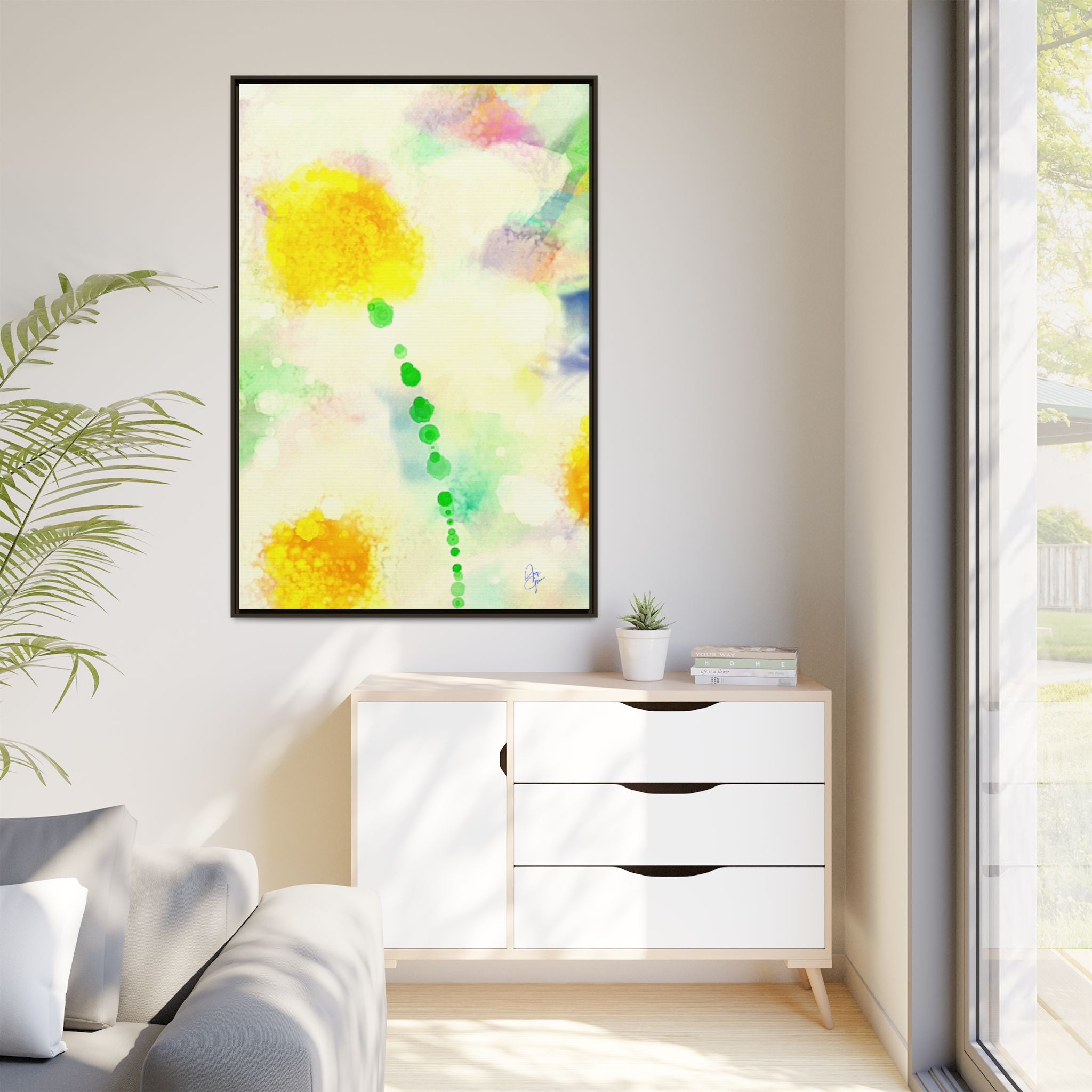 Framed Matte Canvas - Watercolor Yellow Floral Abstract Wall Art