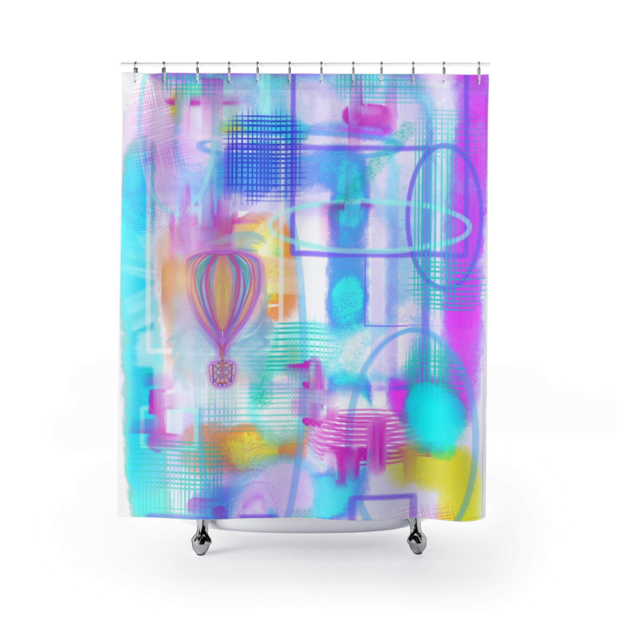 Abstract Pastel Hot Air Balloon Shower Curtain — Dreamy Watercolor Bathroom Decor