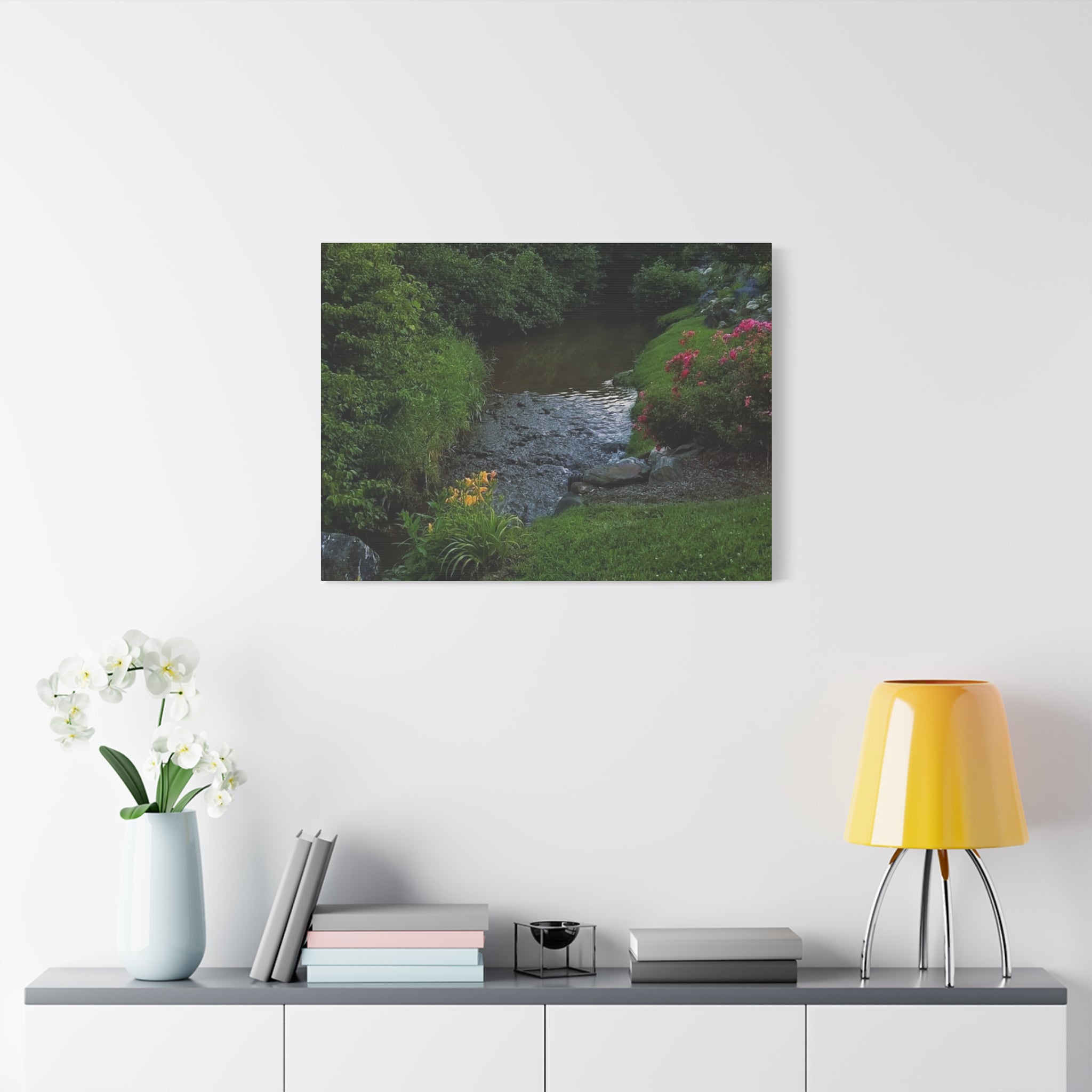 Tranquil Stream Garden — Matte Stretched Canvas Wall Art