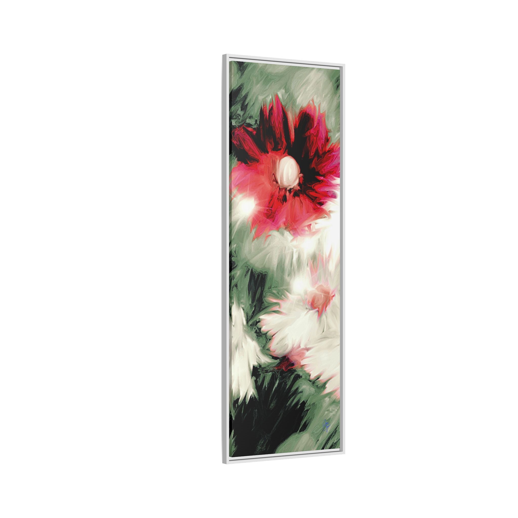 Framed Matte Canvas Print — Blurred Red & White Floral Art