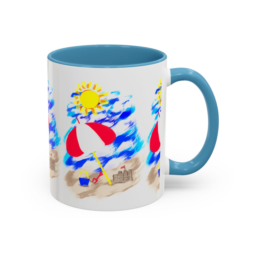 Beach Scene Coffee Mug – Summer Umbrella, Sun & Sandcastle Accent Mug