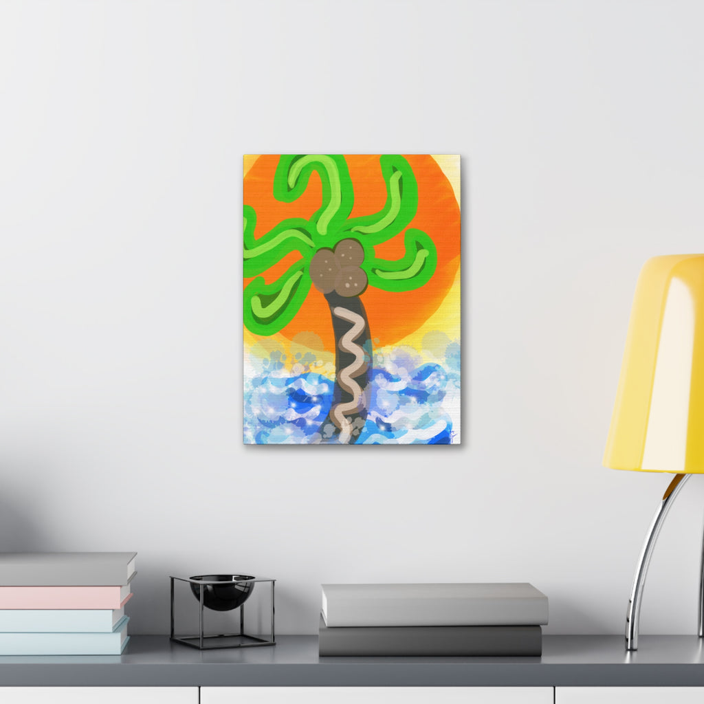 Palm Tree Sunset Canvas Print — Whimsical Tropical Wall Art