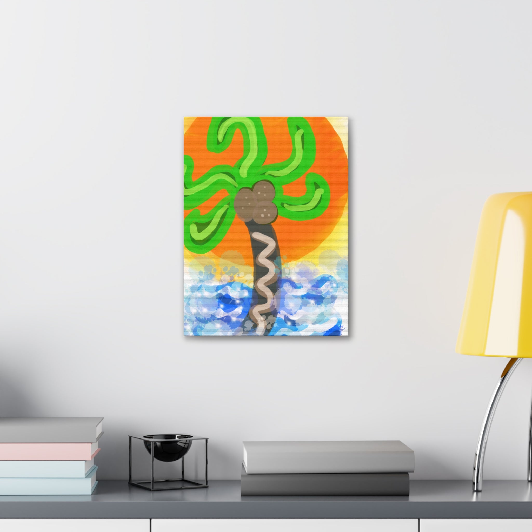 Palm Tree Sunset Canvas Print — Whimsical Tropical Wall Art