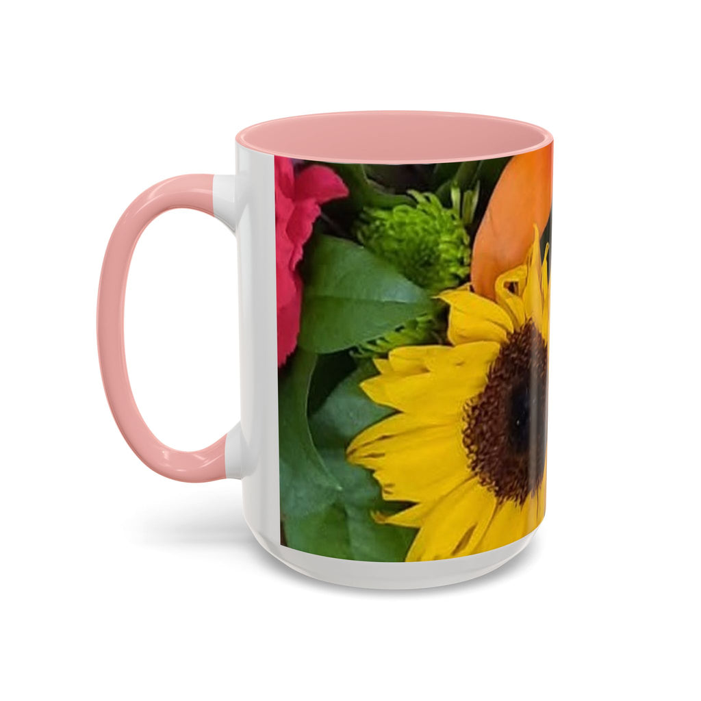Sunflower & Peach Floral Accent Coffee Mug — Bright Botanical 11/15oz