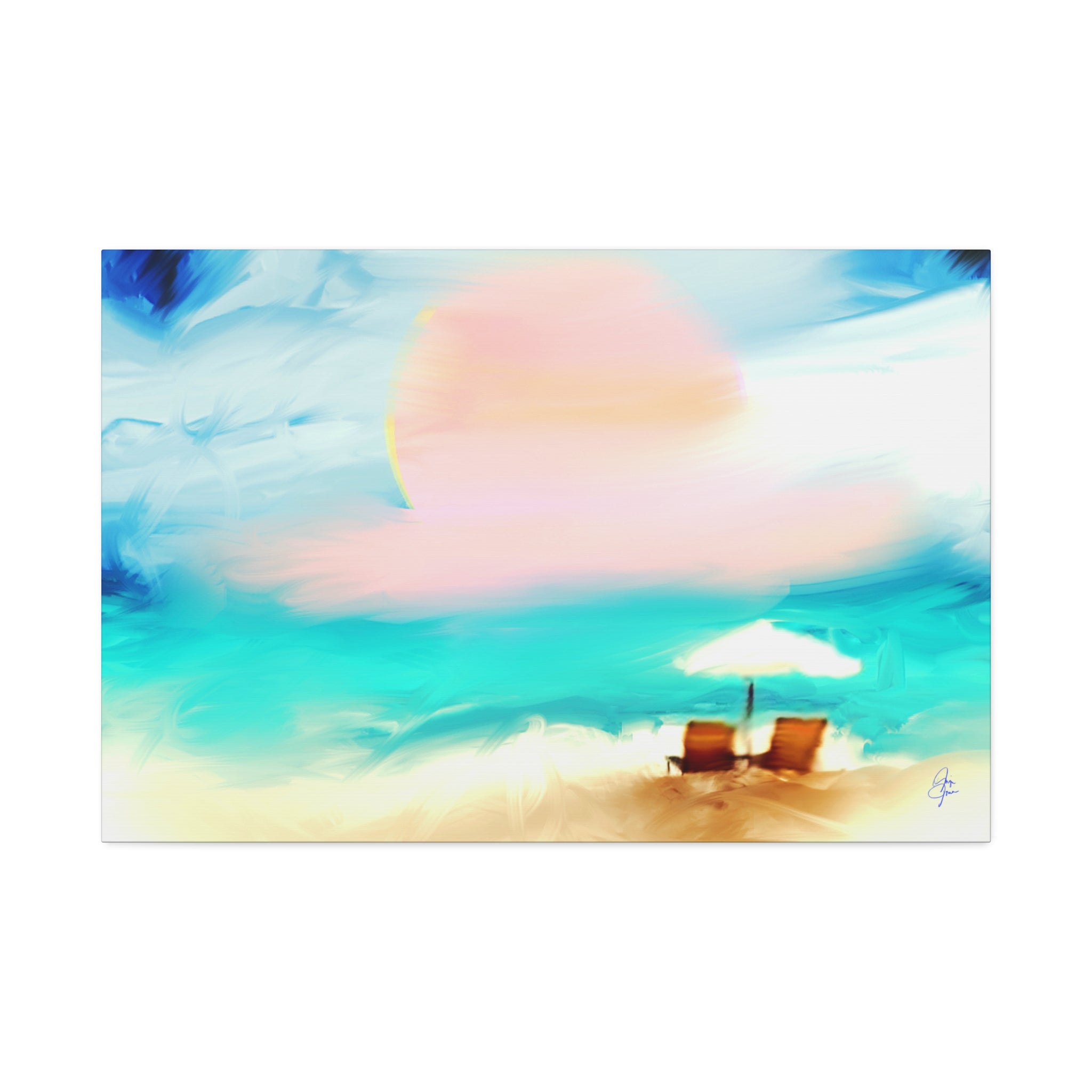 Beach Sunset Canvas Wall Art — Tropical Chairs & Umbrella Stretched Canvas