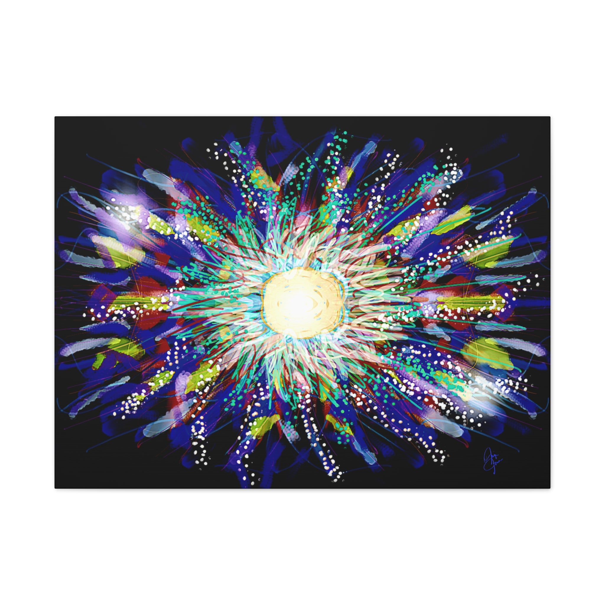 Abstract Cosmic Burst Canvas Wall Art — Colorful Sunflower Explosion on Black