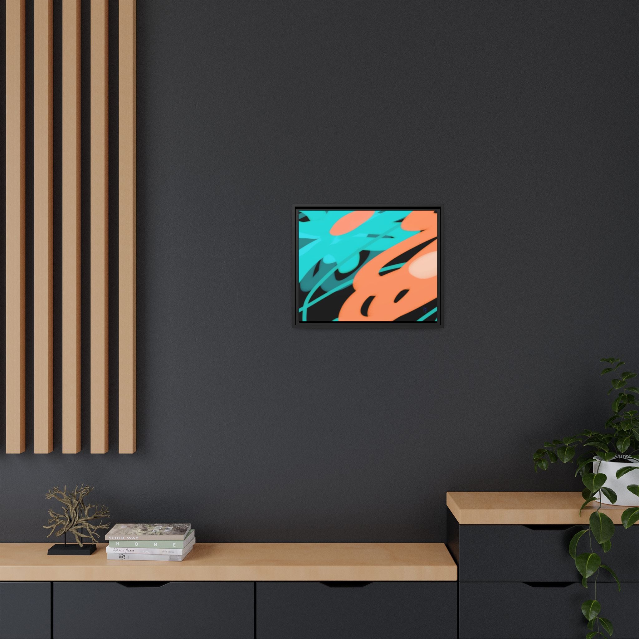 Abstract Teal & Coral Splash Framed Canvas