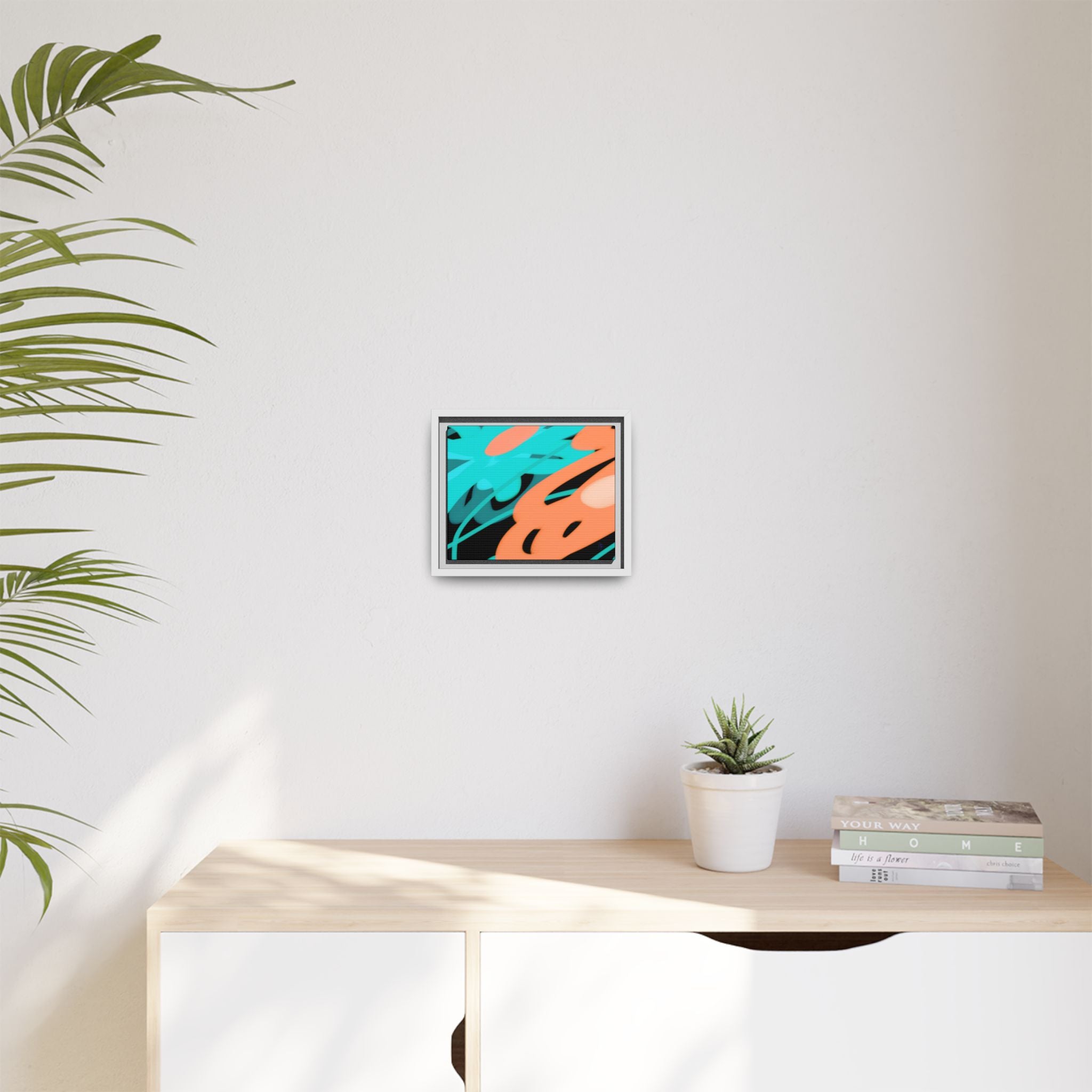 Abstract Teal & Coral Splash Framed Canvas