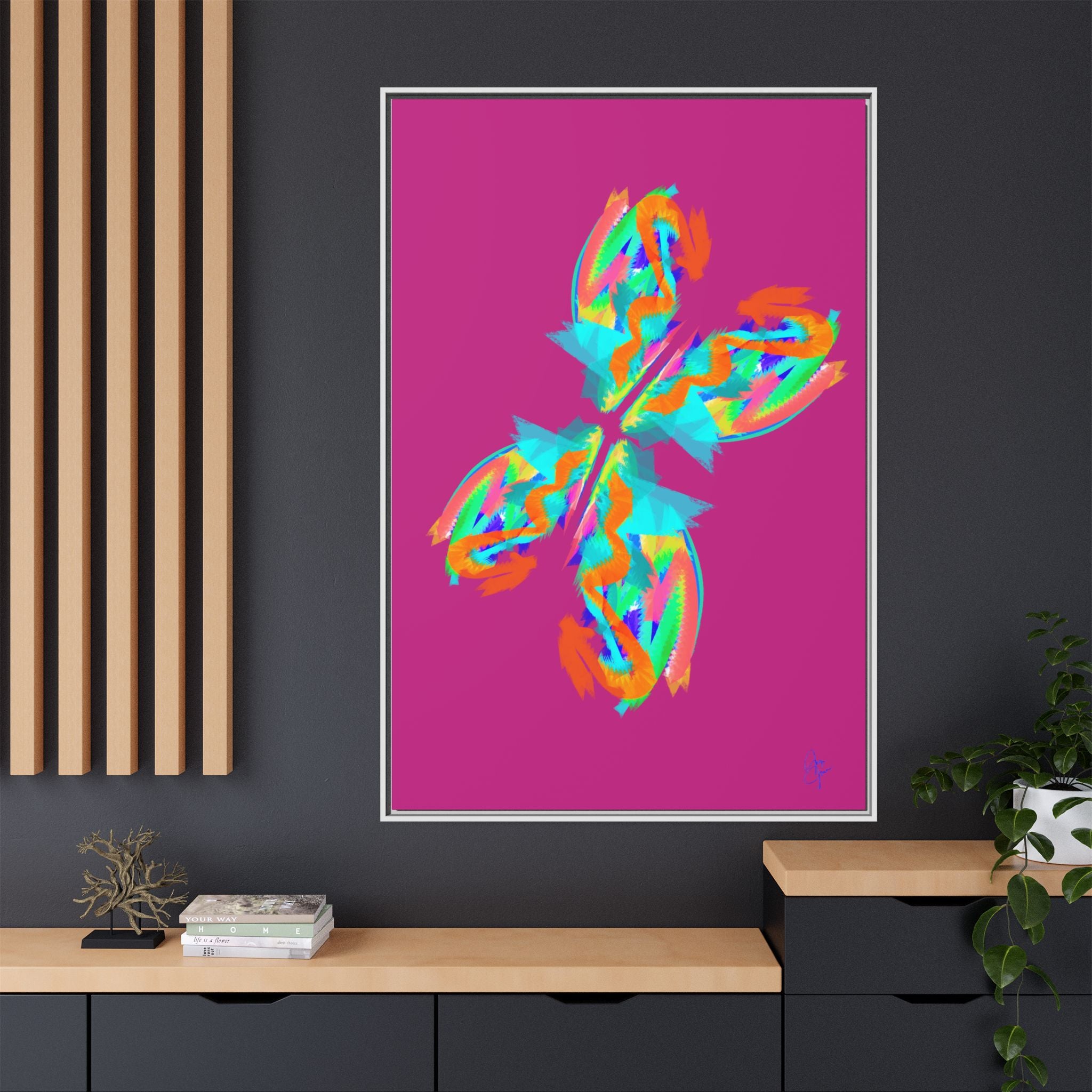 Framed Matte Canvas — Neon Abstract Butterfly Wall Art