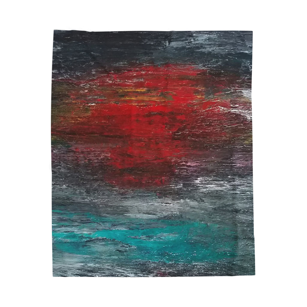 Velveteen Plush Blanket - Abstract Red Sun Coastal Art Throw