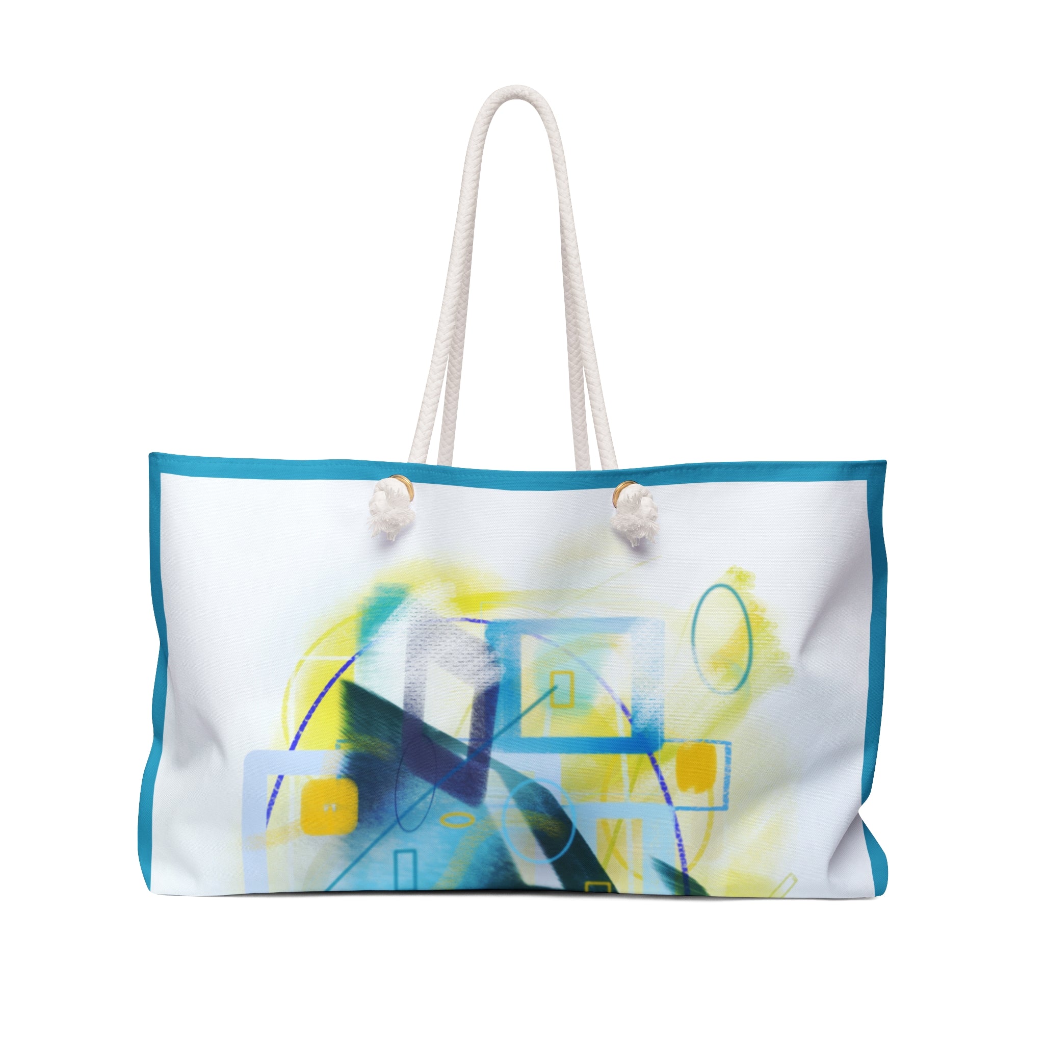 Abstract Blue & Yellow Weekender Bag — Modern Geometric Travel Tote