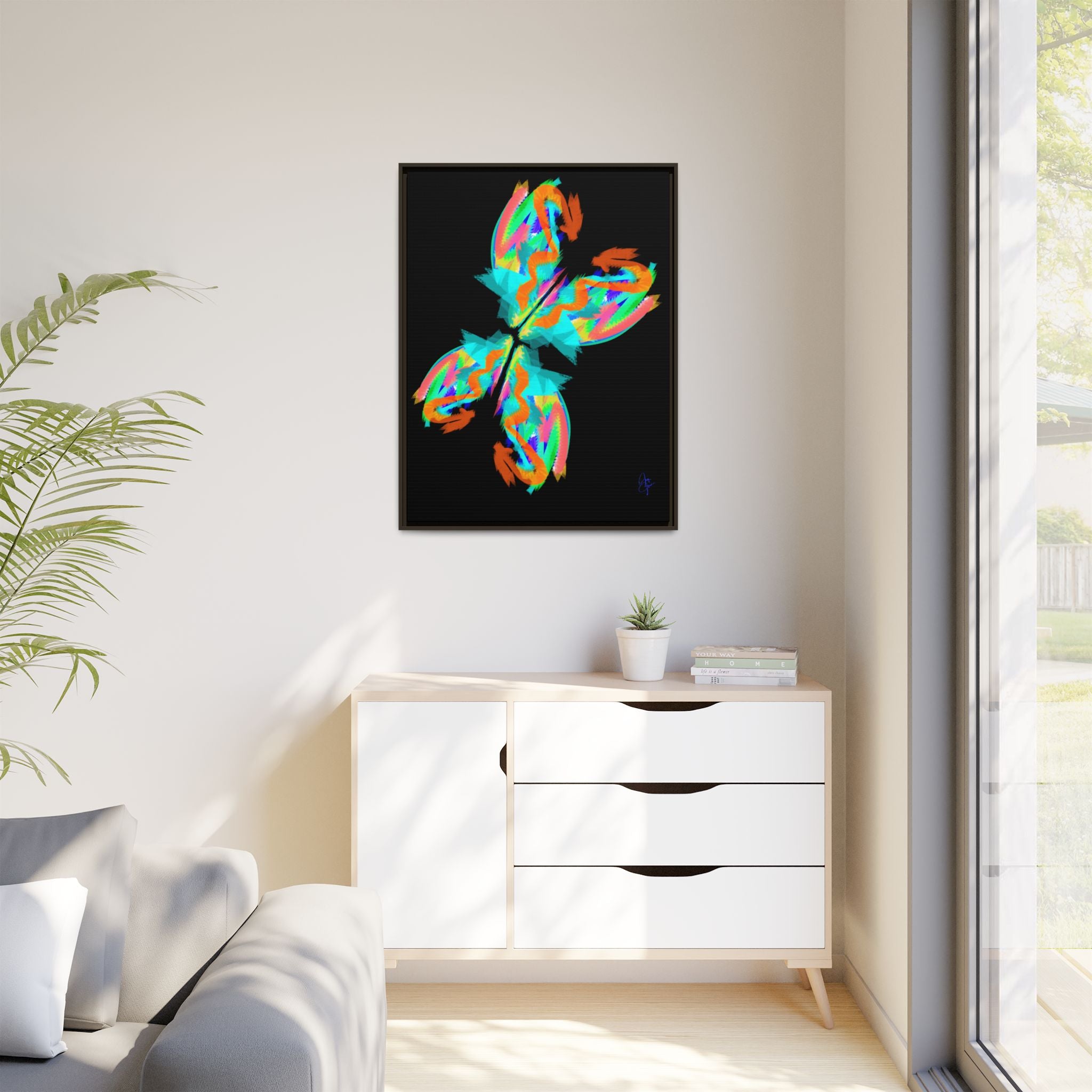 Framed Matte Canvas — Neon Abstract Butterfly Wall Art