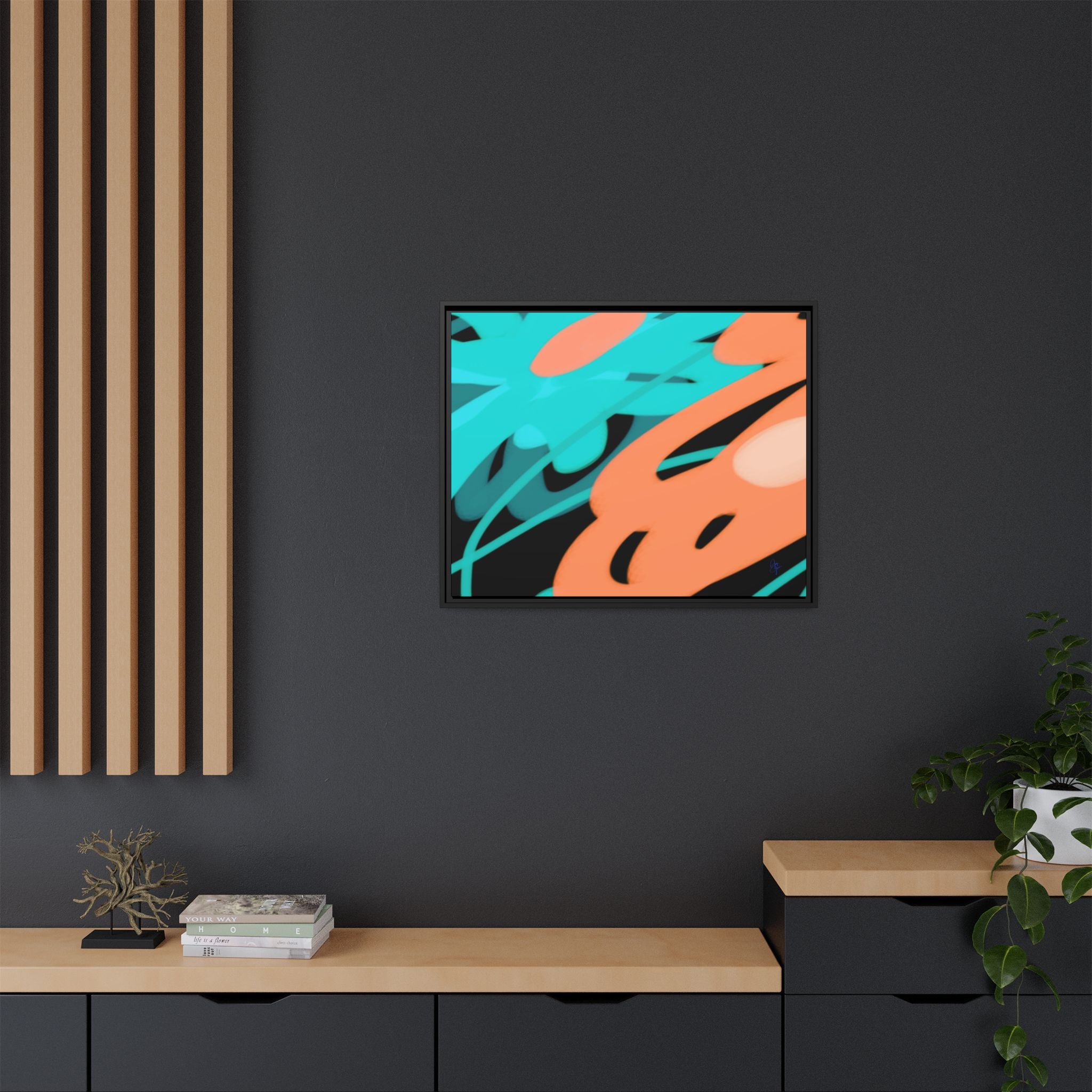 Abstract Teal & Coral Splash Framed Canvas