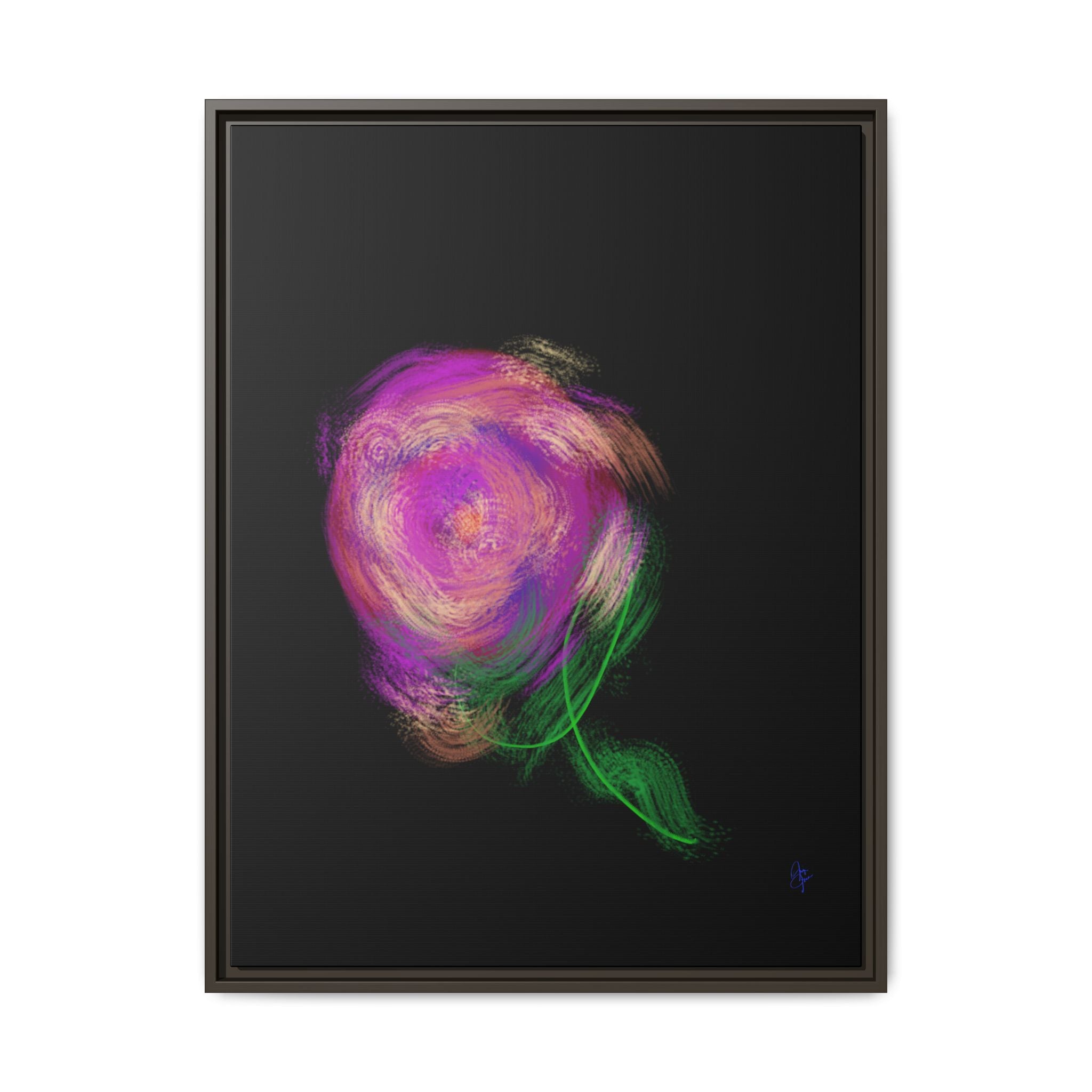 Abstract Rose Swirl Matte Framed Canvas — Multicolor Floral Wall Art