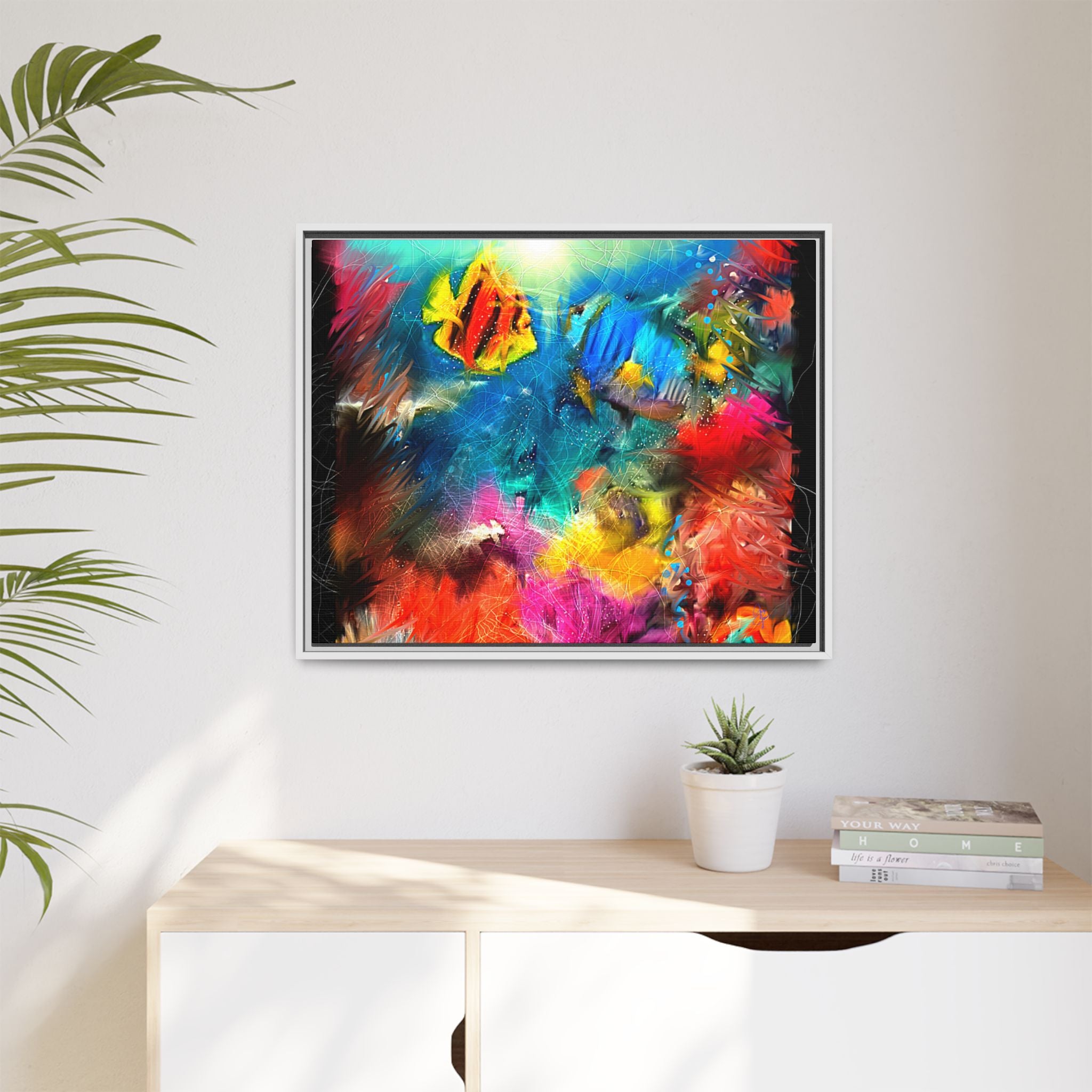 Framed Abstract Color Explosion Canvas — Vibrant Multi‑Color Wall Art