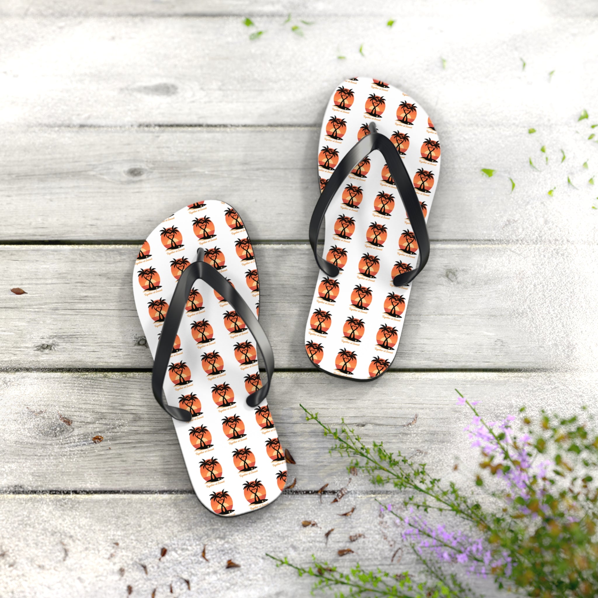 Palm Tree Sunset Flip Flops – Tropical Beach Pattern Sandals