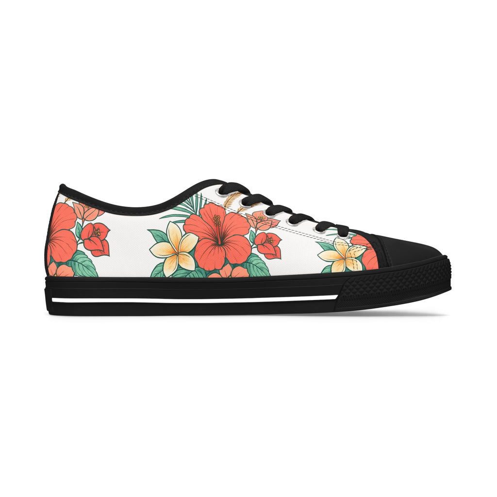 Floral Hibiscus Low Top Sneakers — Womens Tropical Canvas Shoes