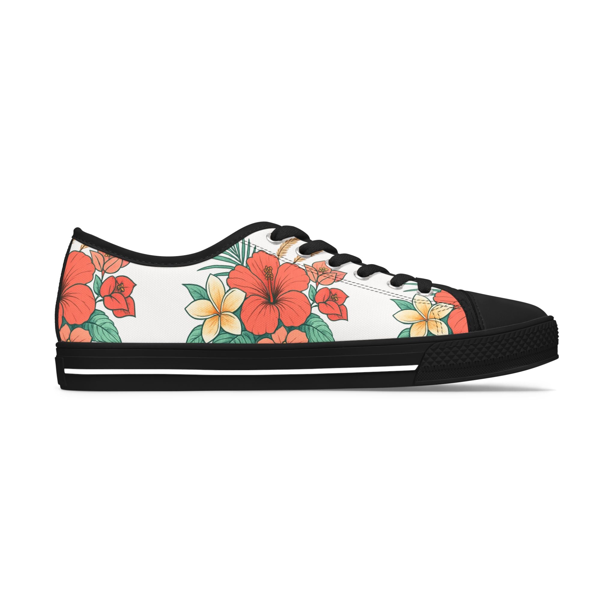 Floral Hibiscus Low Top Sneakers — Womens Tropical Canvas Shoes