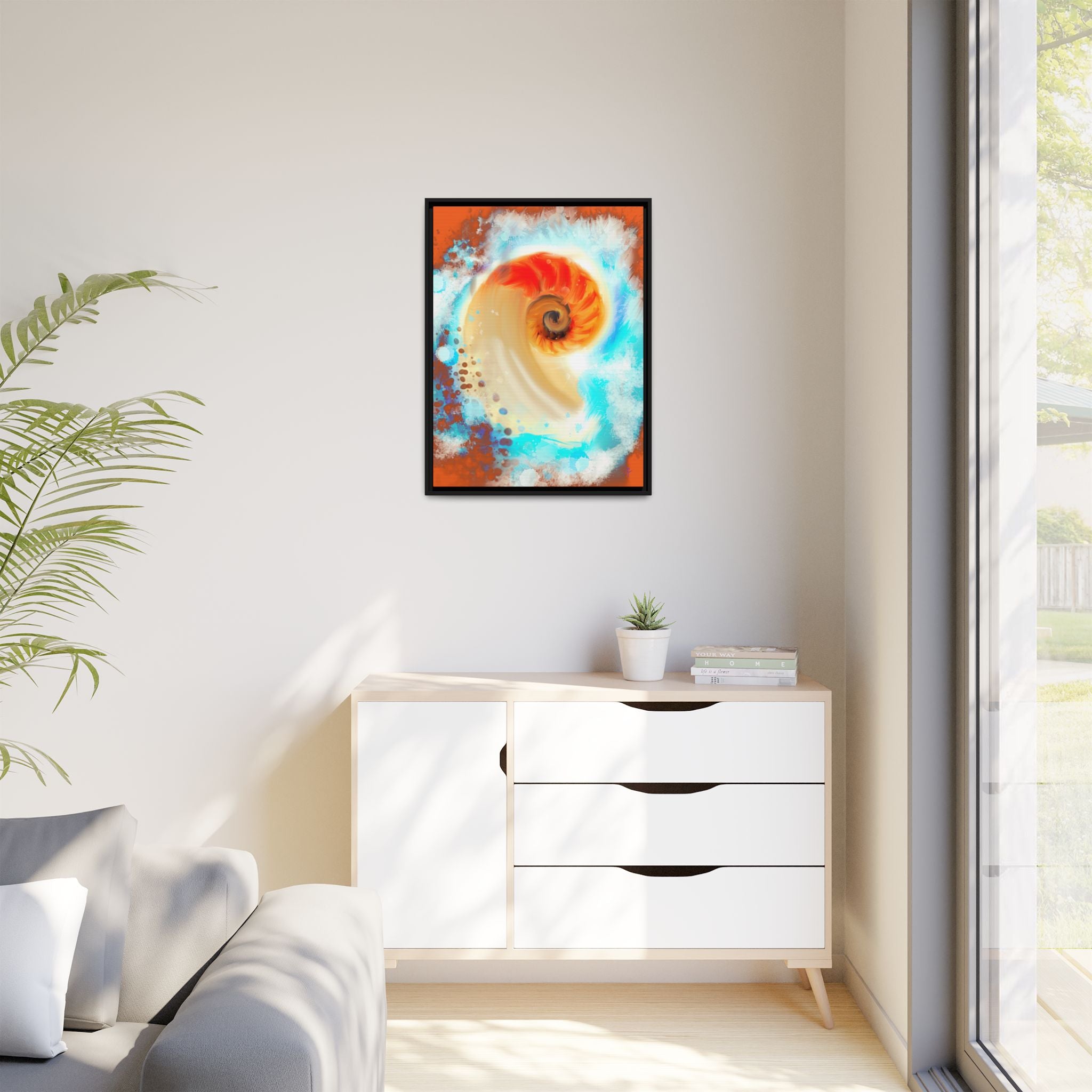 Framed Abstract Spiral Canvas Art — Vibrant Nautical Wave Print