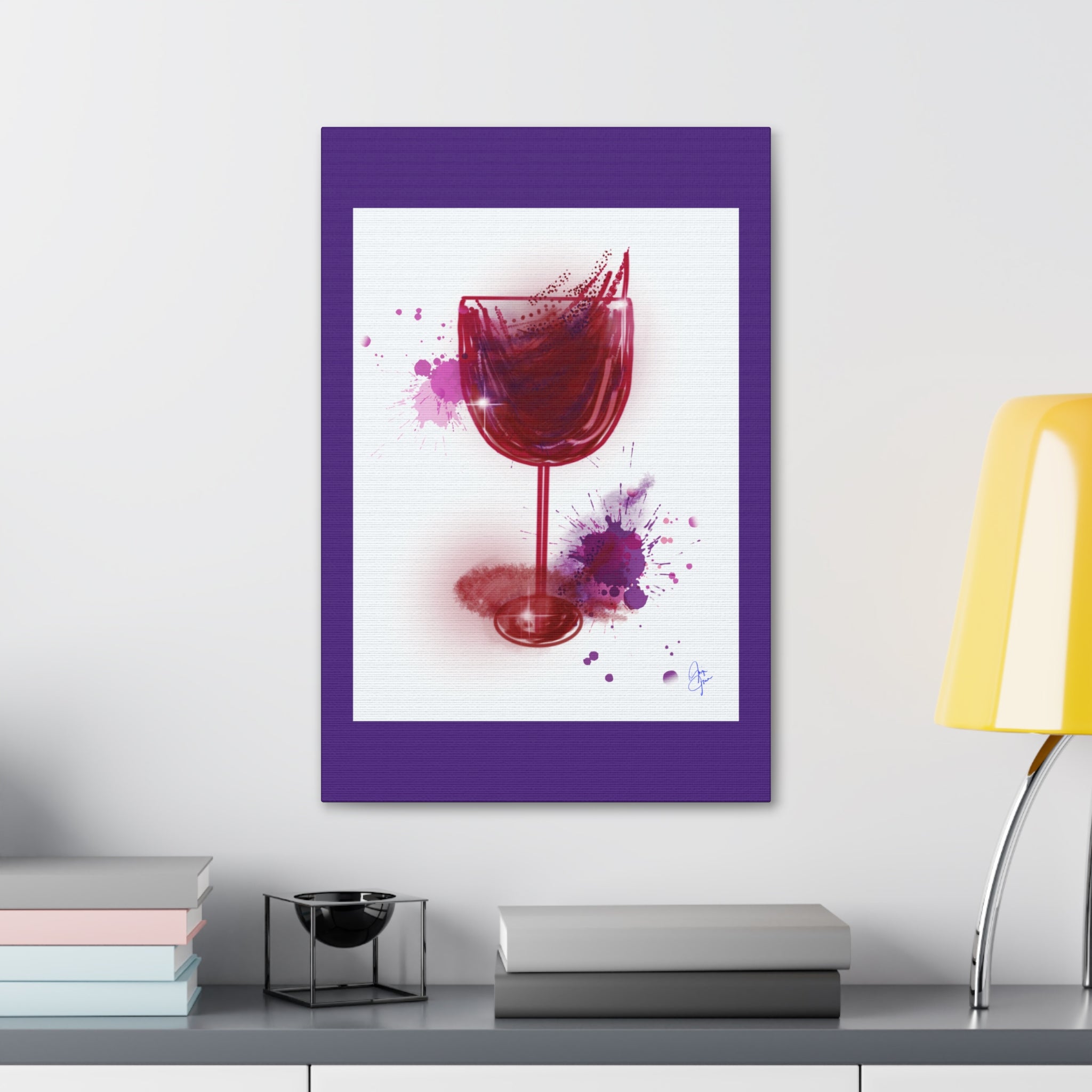 Wine Glass Art Canvas — Red Wine Splash Stretched Wall Art (1.5" Depth)