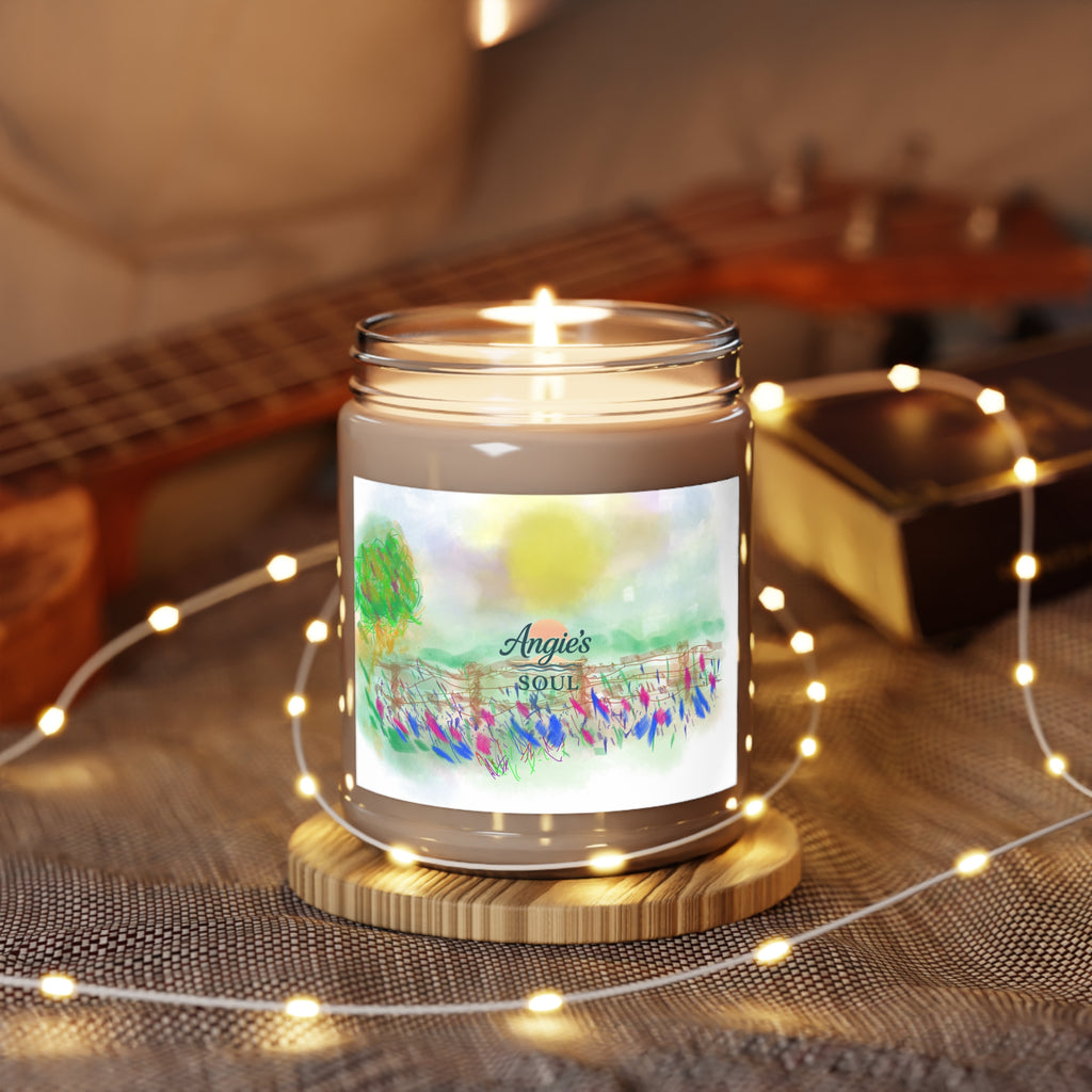Angie’s Soul 9oz Soy Candle — Floral Meadow Scented Jar with White Lid