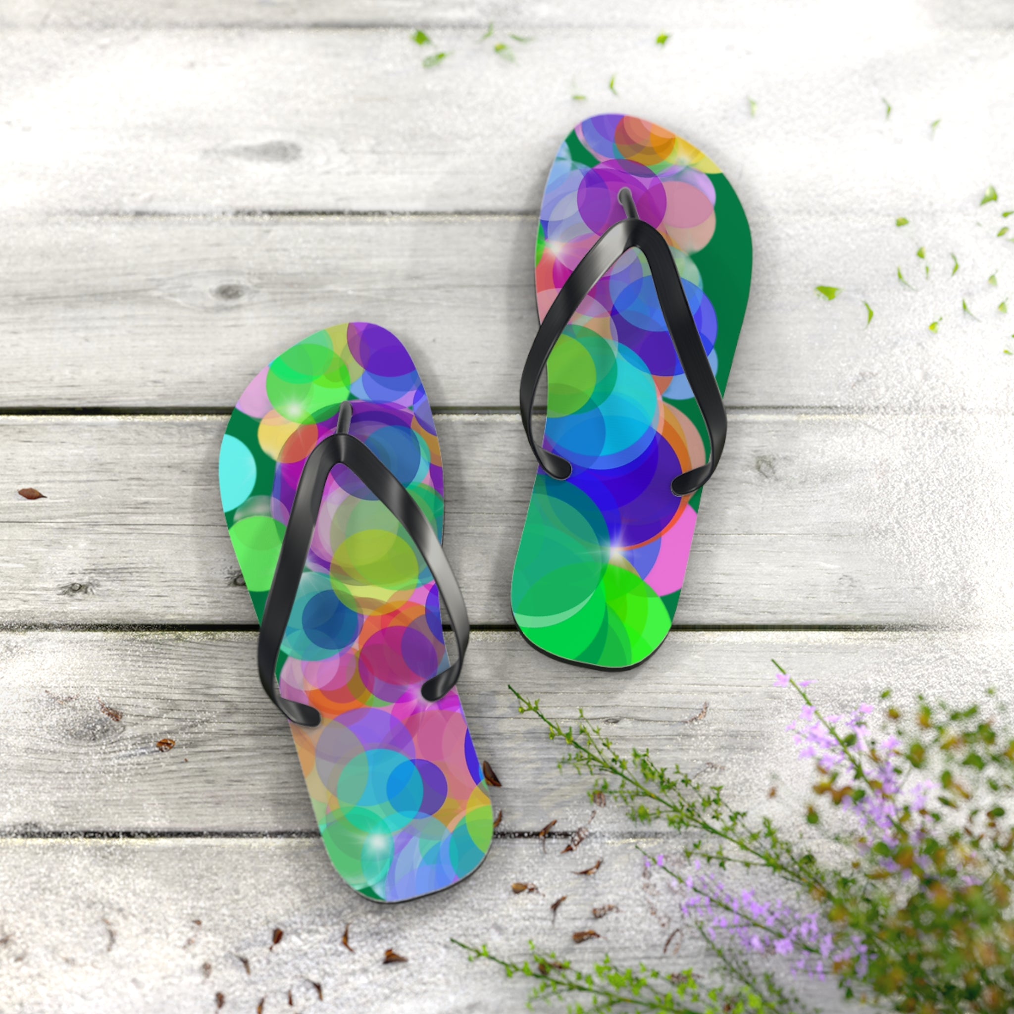Flip Flops — Colorful Bokeh Circle Pattern Summer Sandals