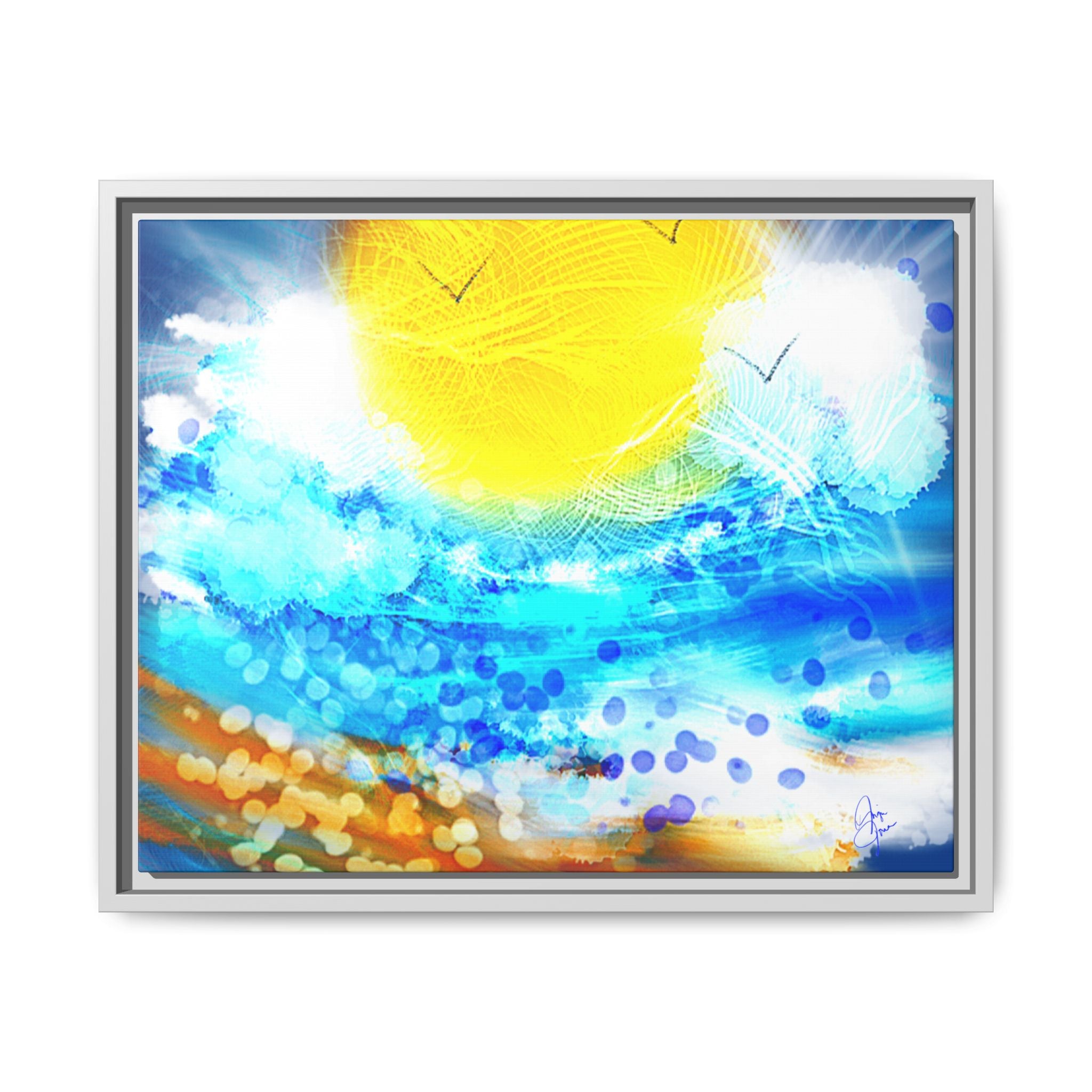 Sunshine Shore Matte Canvas Framed Wall Art — Bright Abstract Beach Print