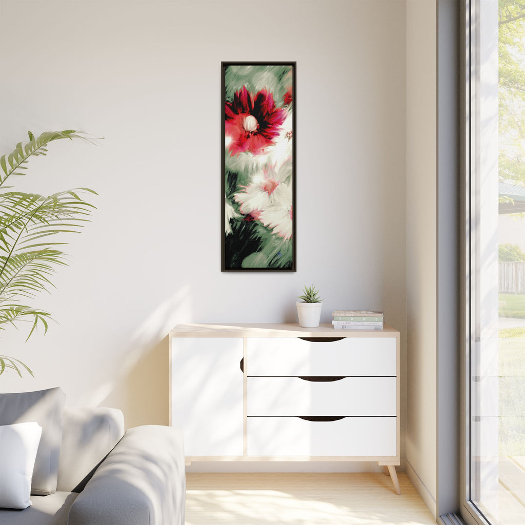 Framed Matte Canvas Print — Blurred Red & White Floral Art