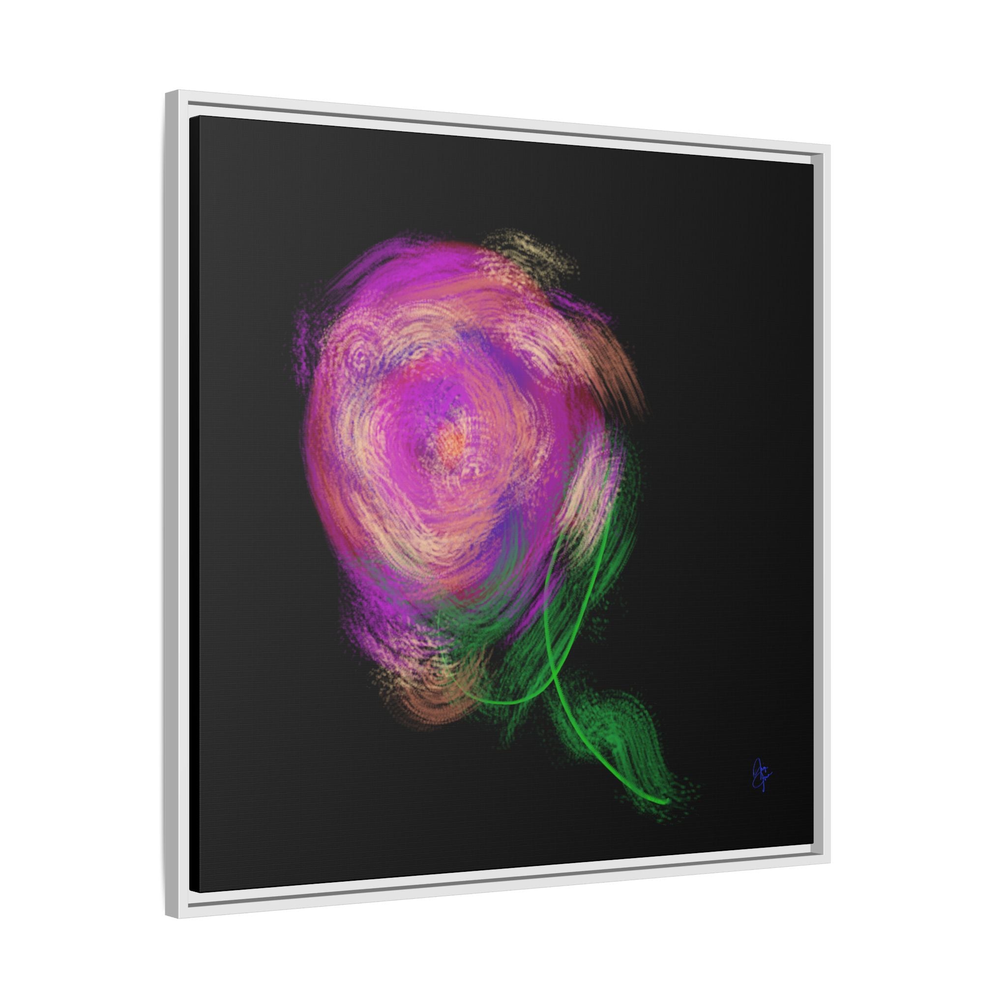 Abstract Rose Swirl Matte Framed Canvas — Multicolor Floral Wall Art