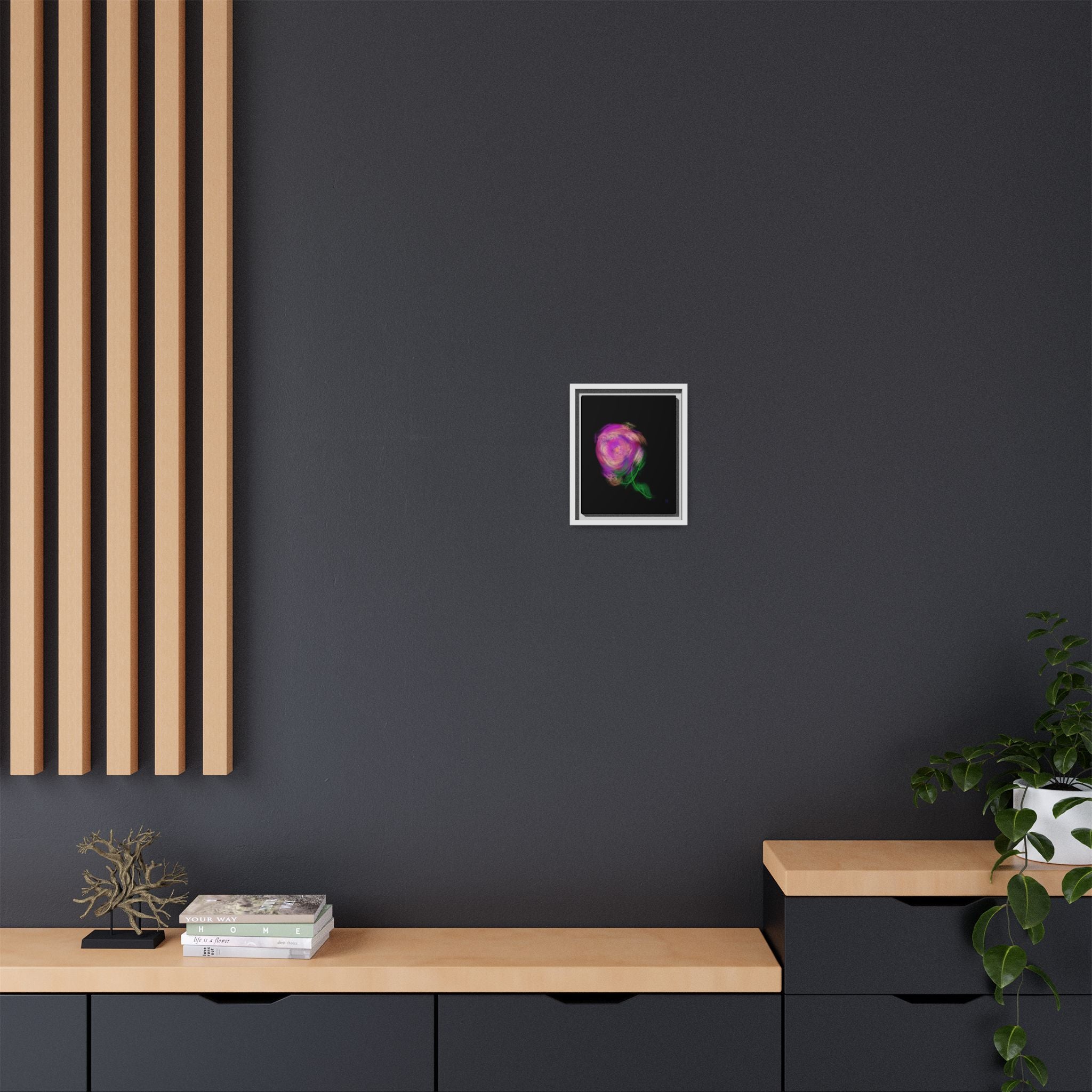 Abstract Rose Swirl Matte Framed Canvas — Multicolor Floral Wall Art