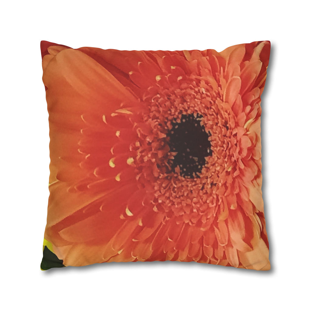 Floral Faux Suede Pillowcase — Yellow & Peach Daisy Accent Cushion Cover