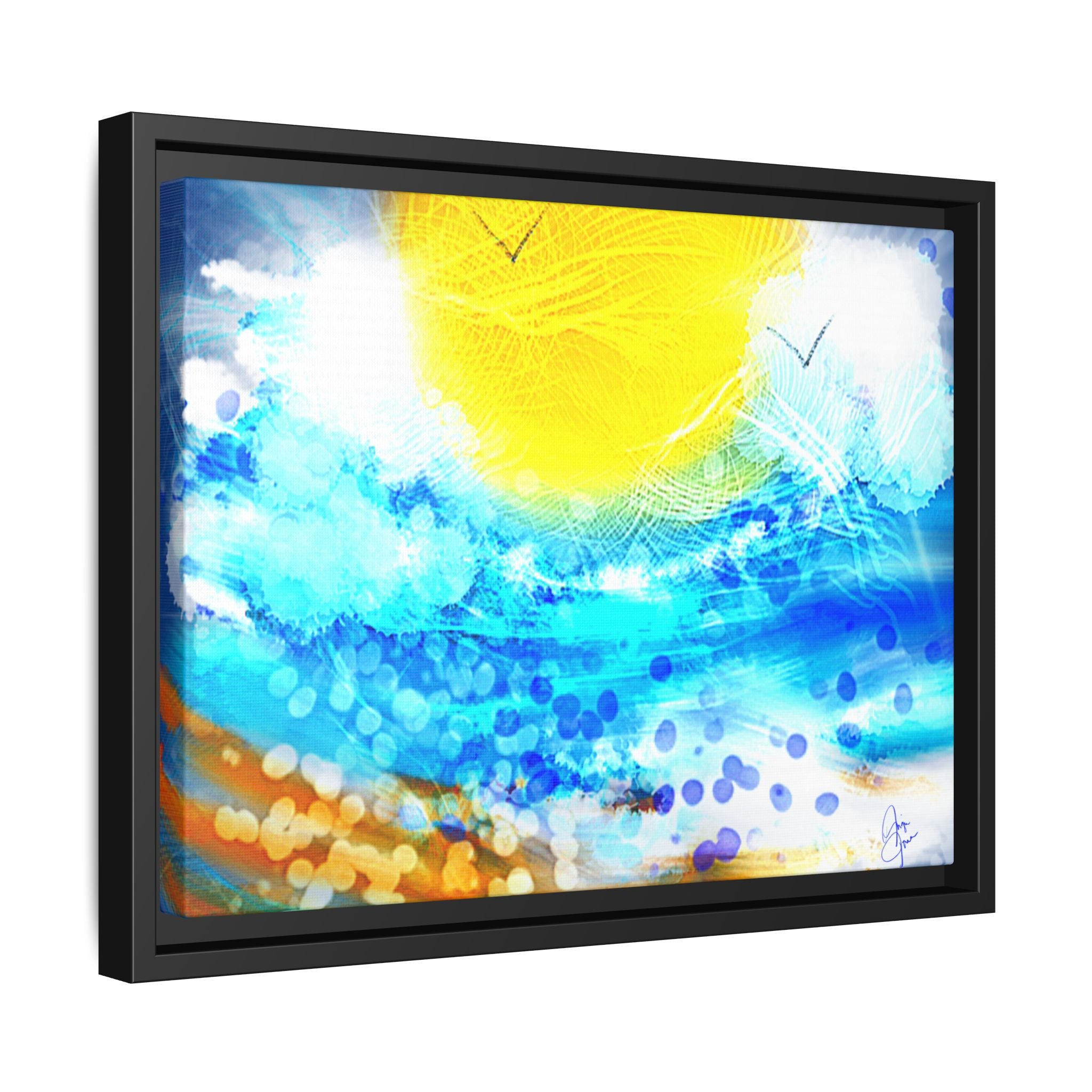 Sunshine Shore Matte Canvas Framed Wall Art — Bright Abstract Beach Print