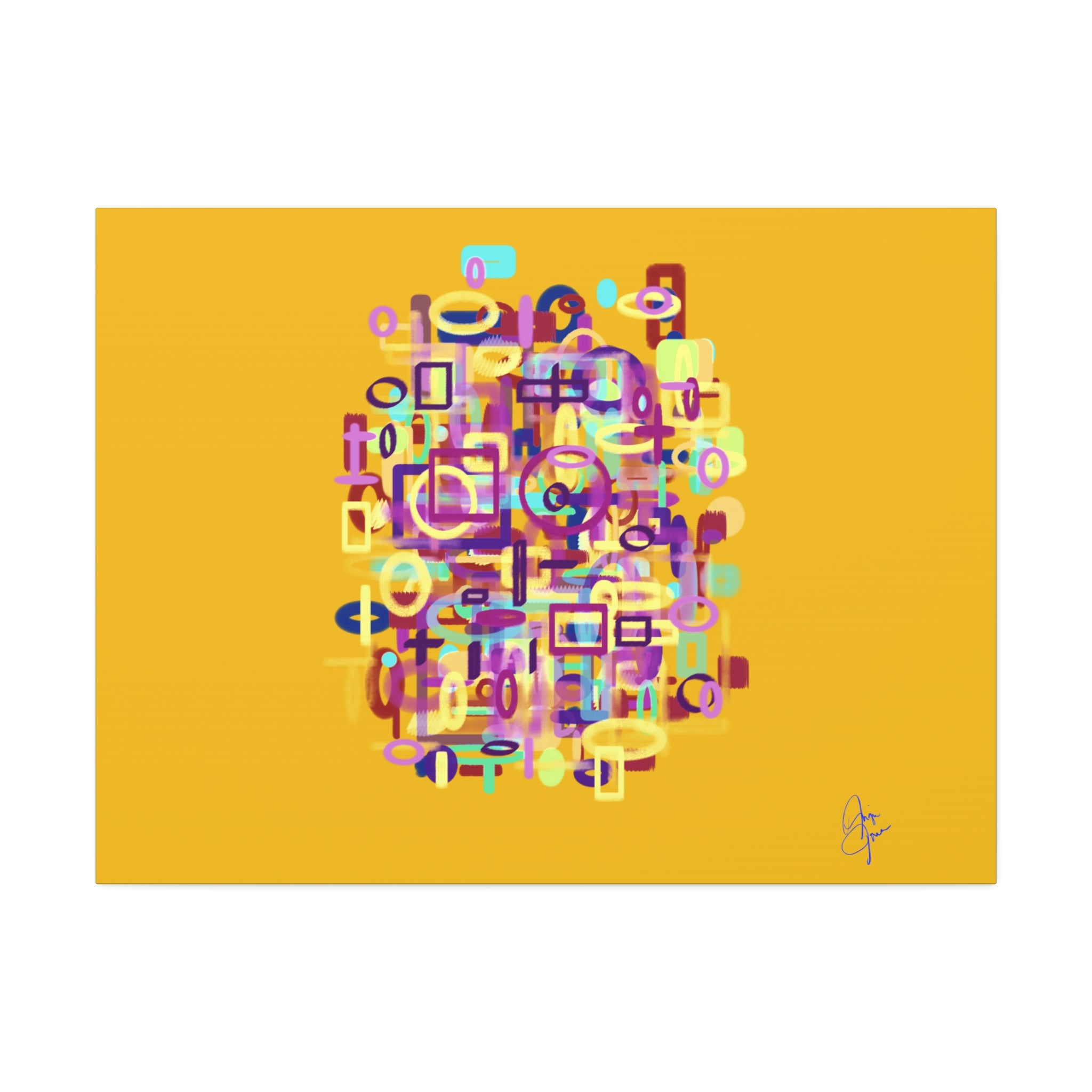 Abstract Neon Shapes Canvas Print — Colorful Geometric Wall Art on Black