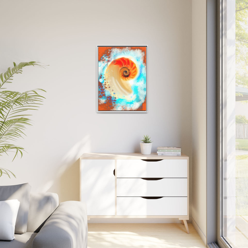 Framed Abstract Spiral Canvas Art — Vibrant Nautical Wave Print