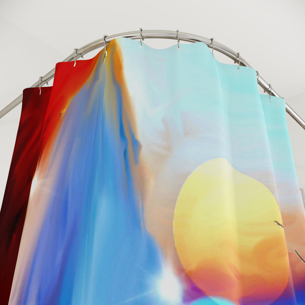 Sunset Waterfall Shower Curtain – Abstract Beachscape Bathroom Decor