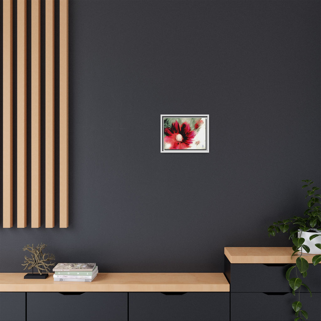 Framed Matte Canvas Print — Blurred Red & White Floral Art