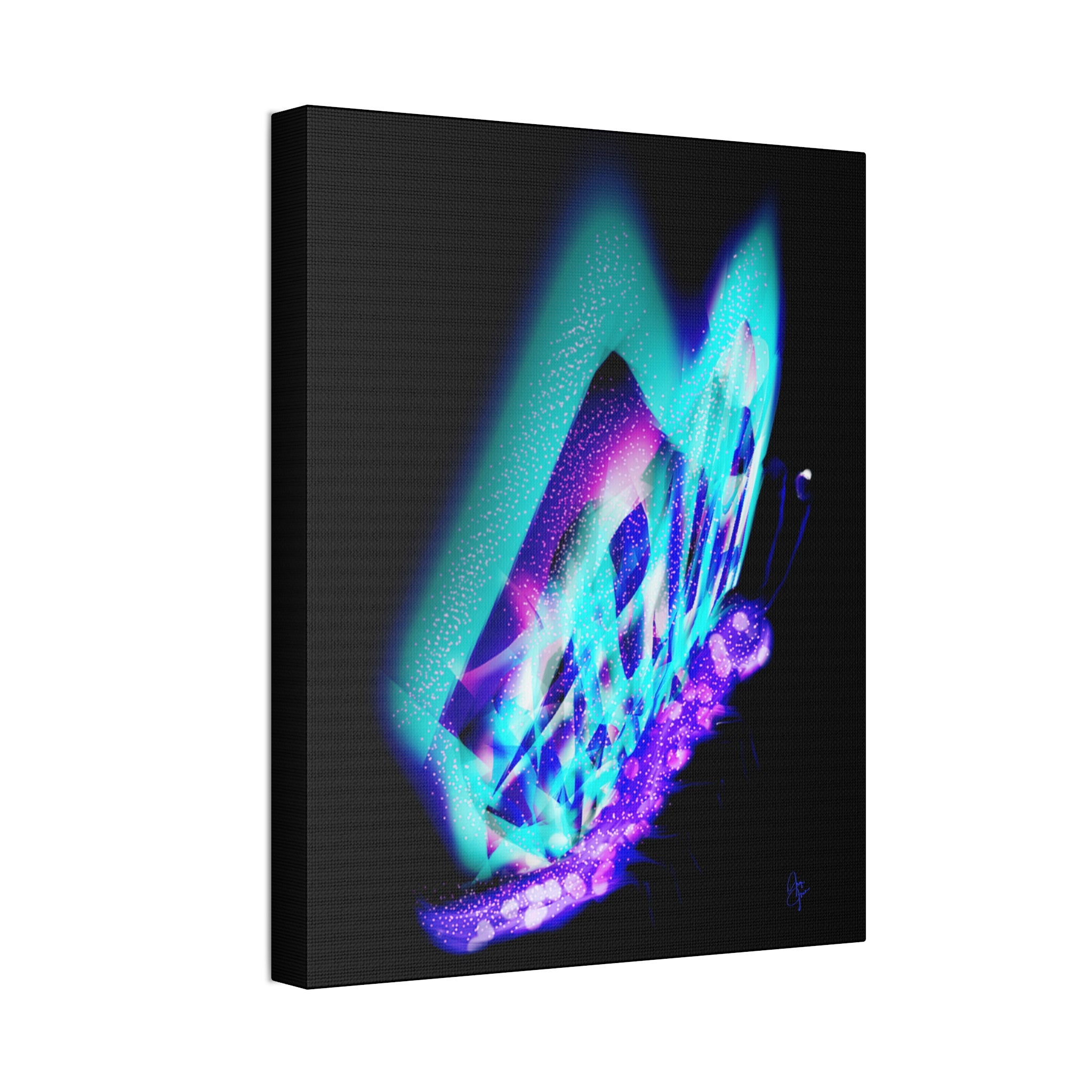 Neon Butterfly Canvas Print — Glowing Blue & Purple Wall Art (Stretched Canvas)