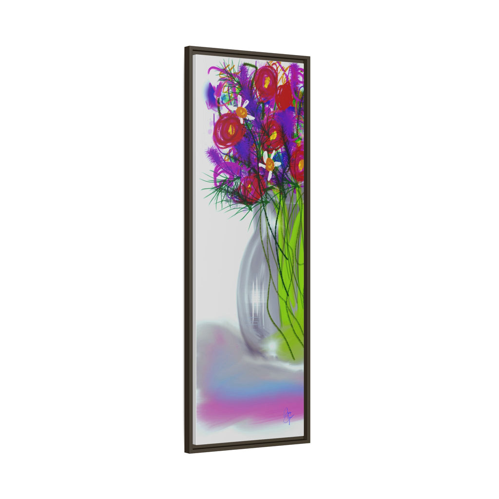 Framed Floral Bouquet Matte Canvas Wall Art — Colorful Abstract Flowers in Vase