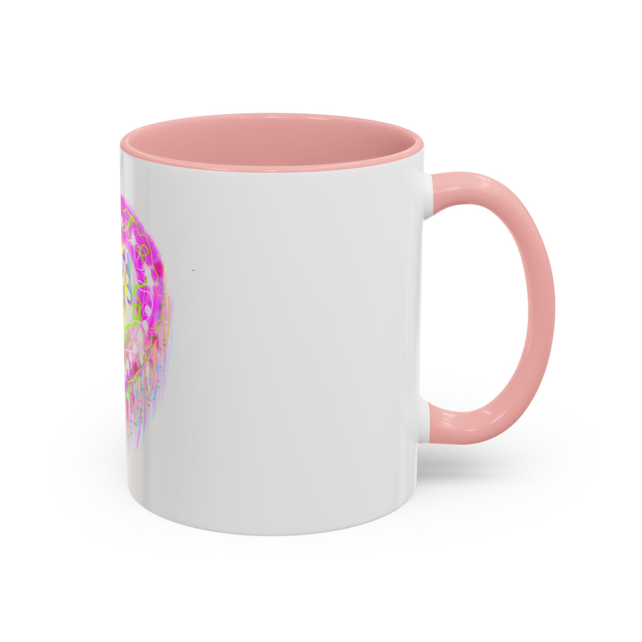 Pink Heart Floral Coffee Mug — Cute Pastel Accent Mug with Daisy Heart Design