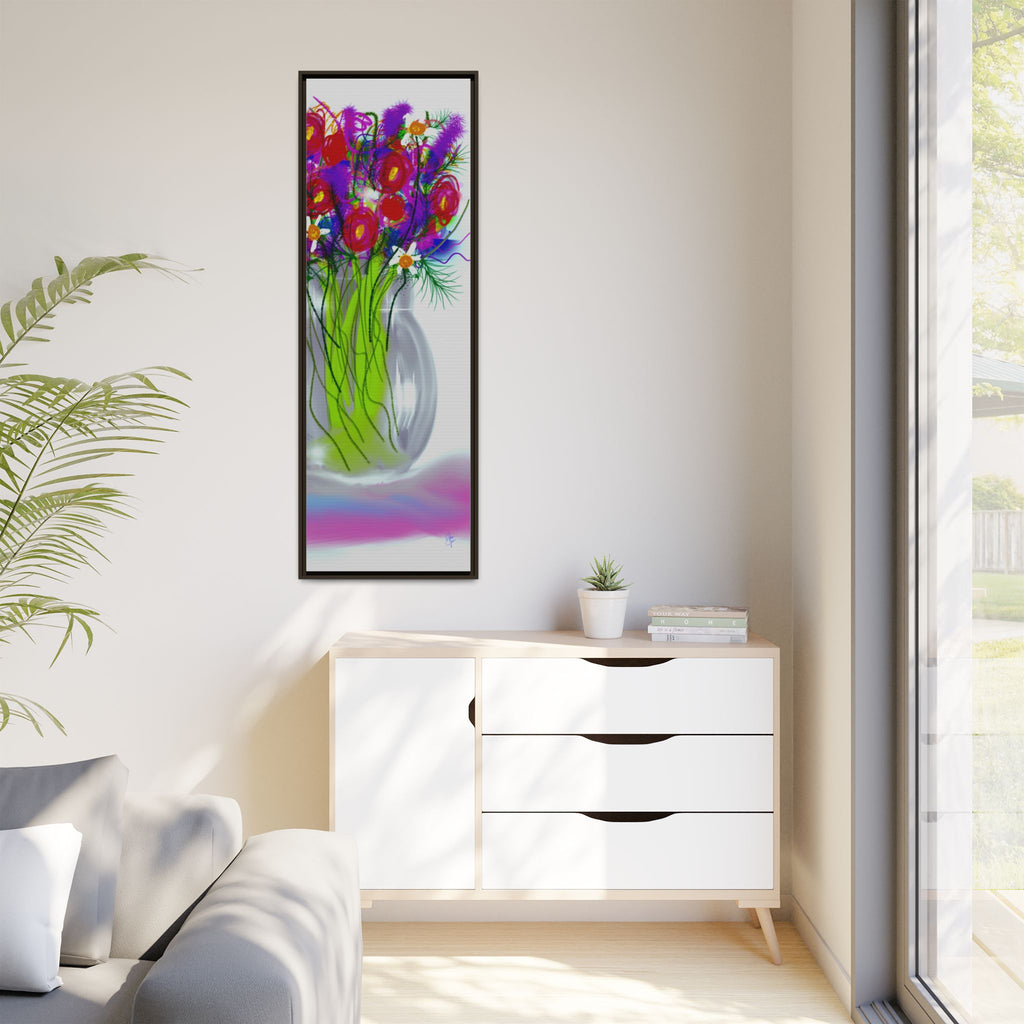 Framed Floral Bouquet Matte Canvas Wall Art — Colorful Abstract Flowers in Vase