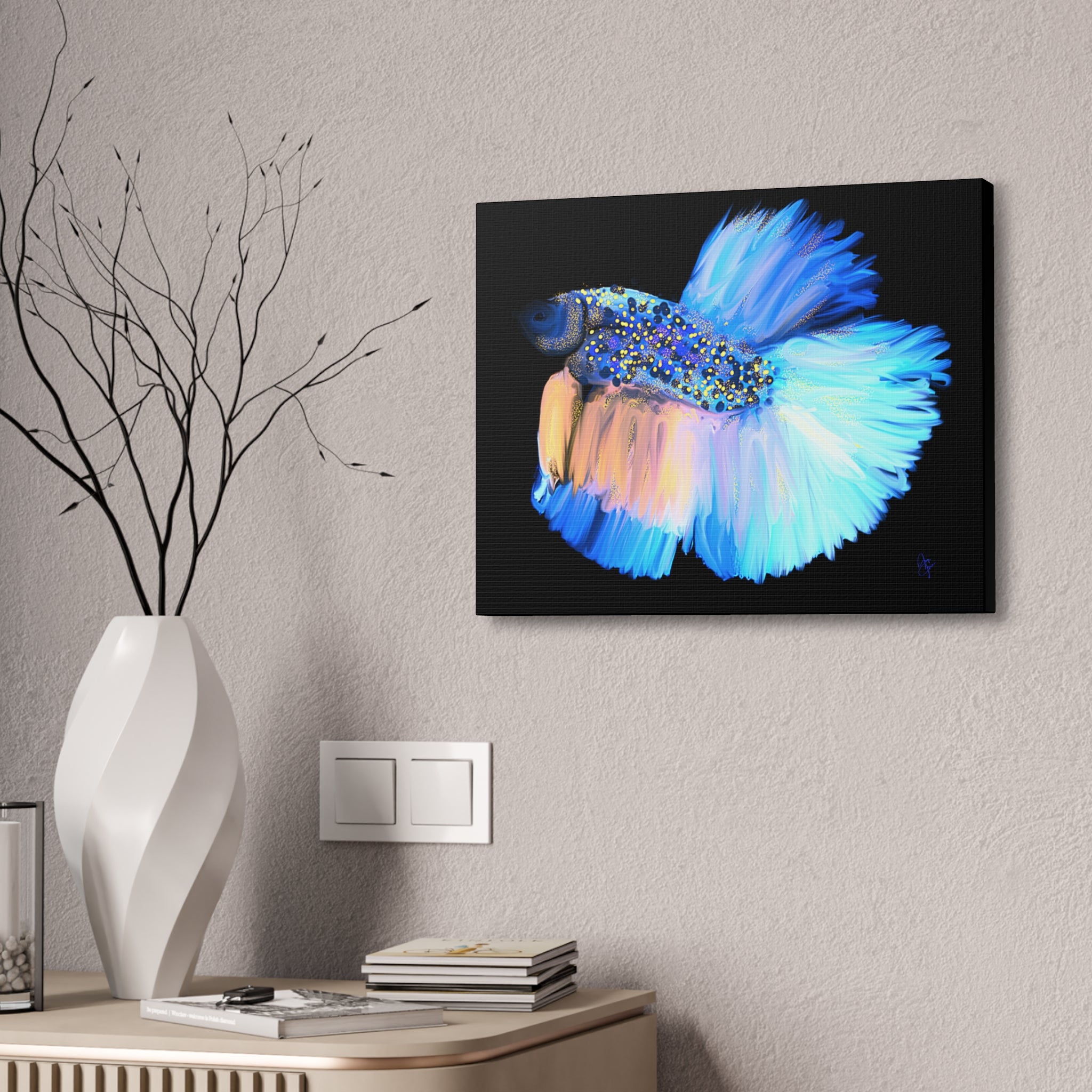 Betta Fish Canvas Print — Vibrant Blue Tropical Aquarium Wall Art (Stretched 1.5")